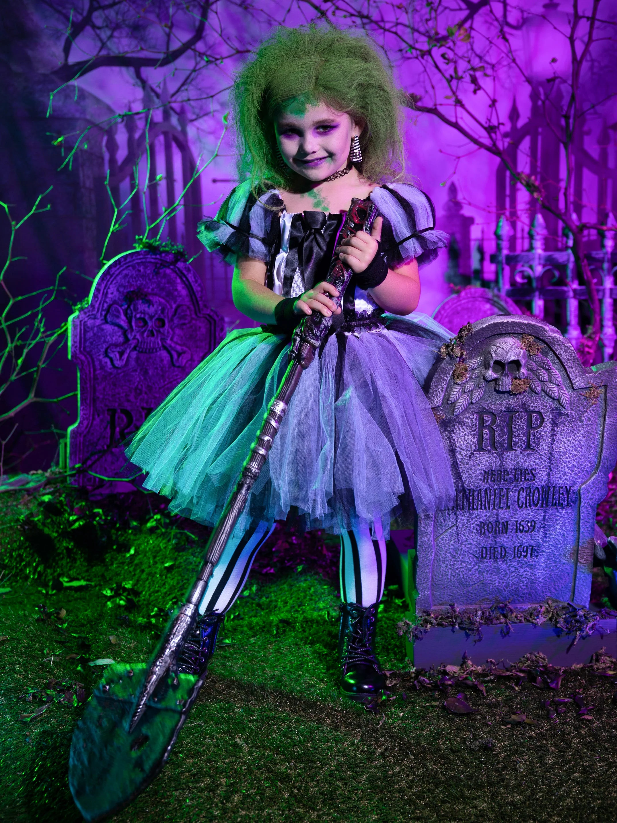 Girls Ghost with the Most Striped Tutu Costume Dress - Image 3