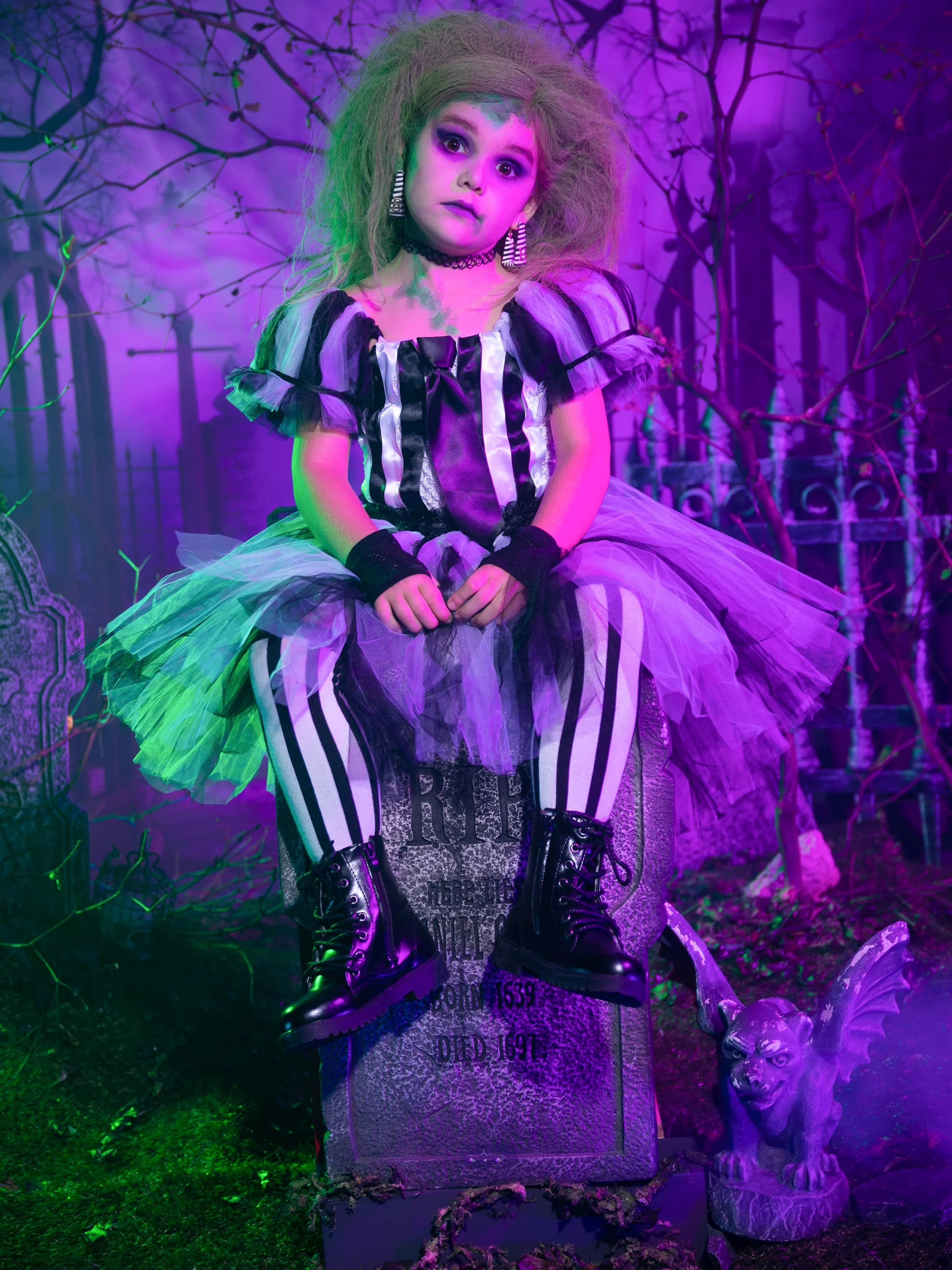 Girls Ghost with the Most Striped Tutu Costume Dress - Image 4