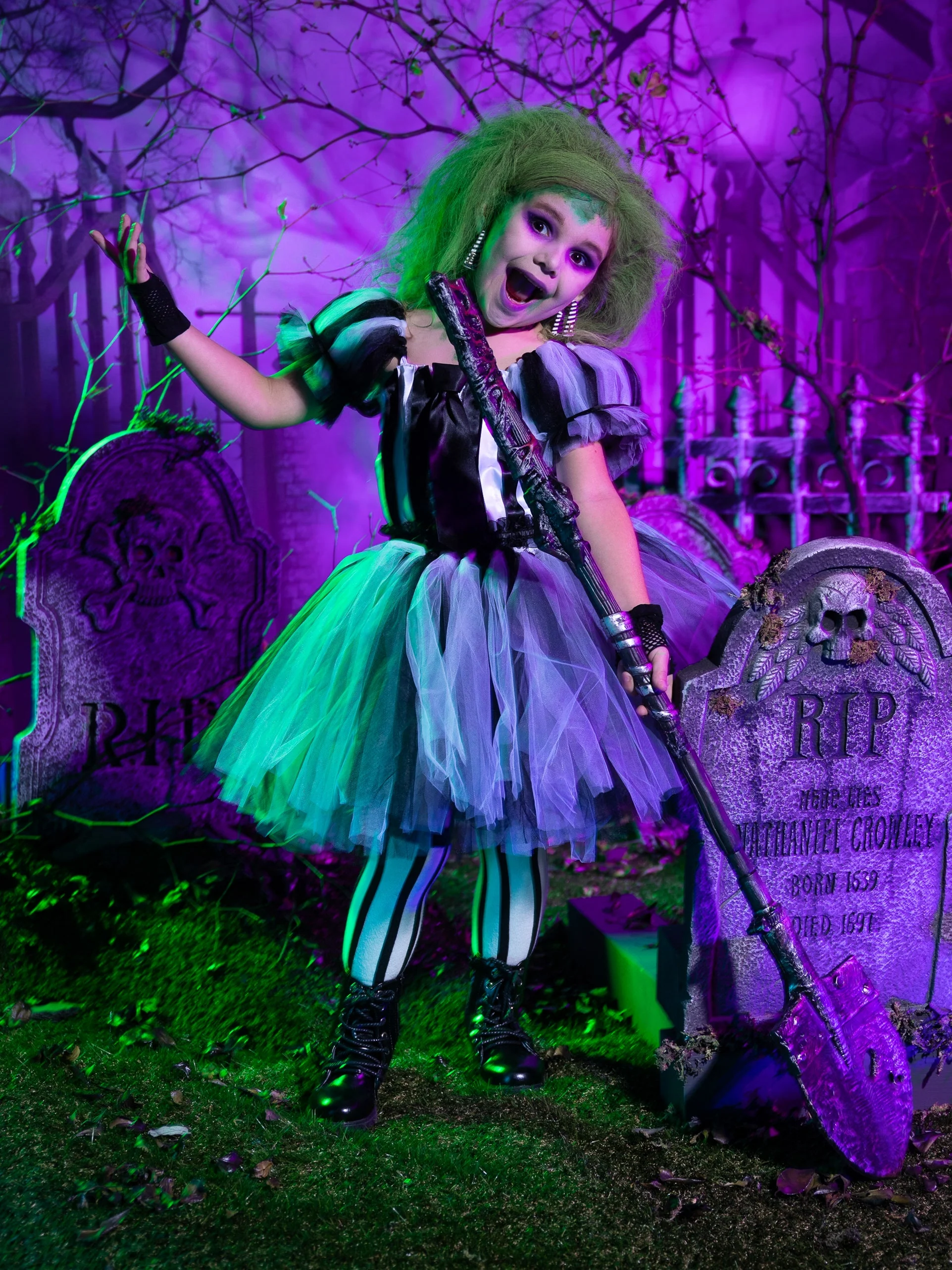 Girls Ghost with the Most Striped Tutu Costume Dress - Image 5