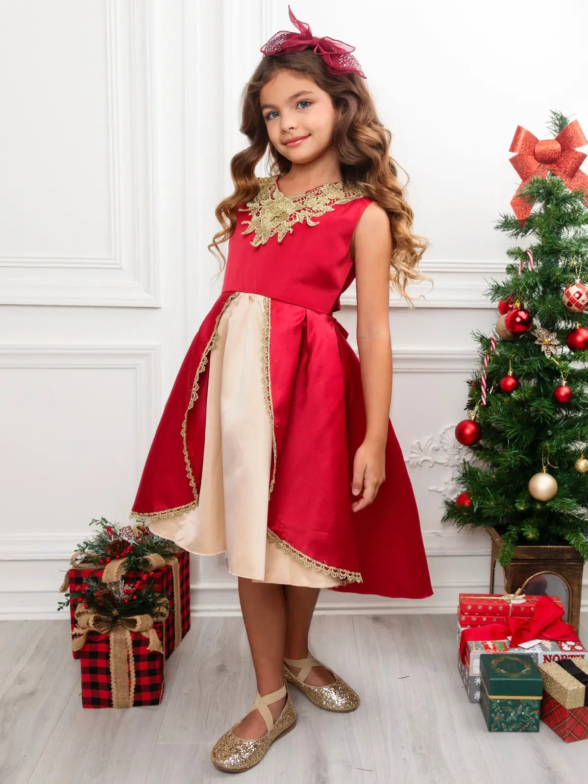 Lovely Night Red Embroidered Holiday Dress - Image 5