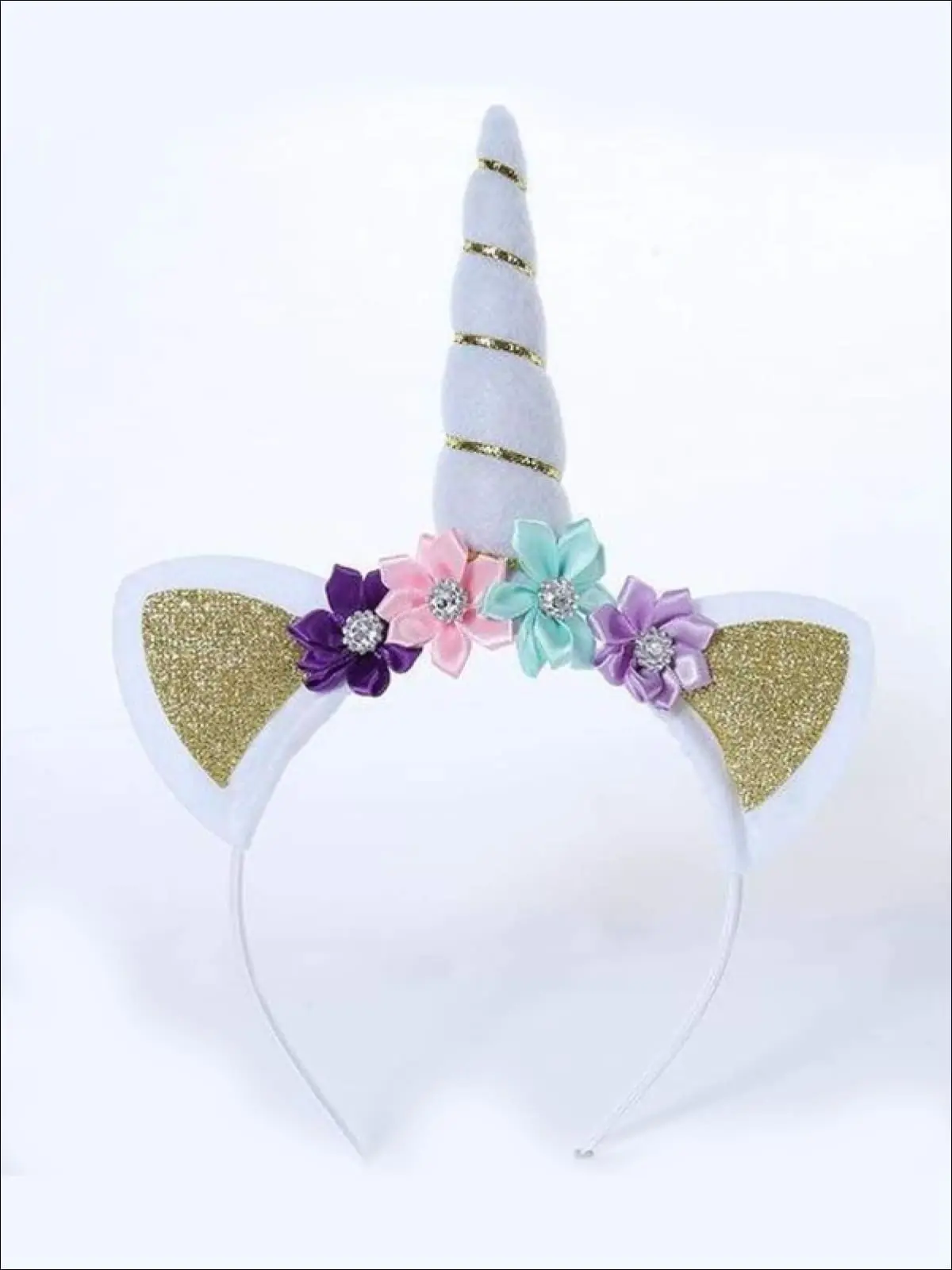 Girls Gold and Silver Glitter Flower Unicorn Headband - Image 2