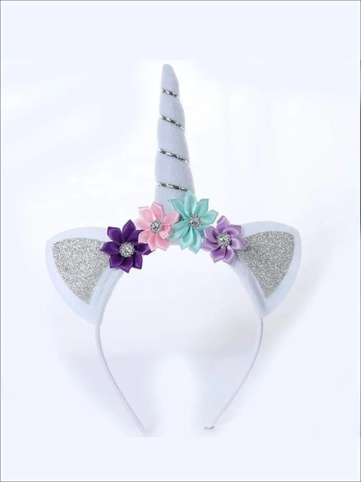 Girls Gold and Silver Glitter Flower Unicorn Headband - Image 3