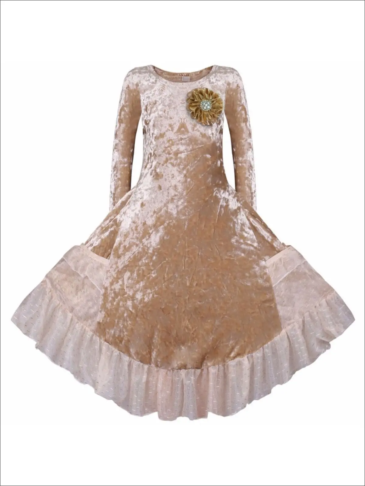 Gold Velvet Ruffled Pockets Princess Dress - Image 2