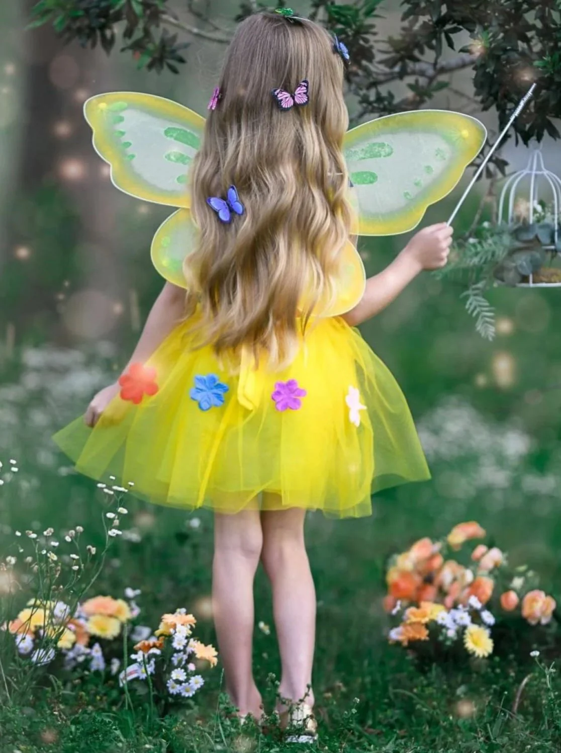 Girls Golden Butterfly Fairy Costume Dress - Image 4