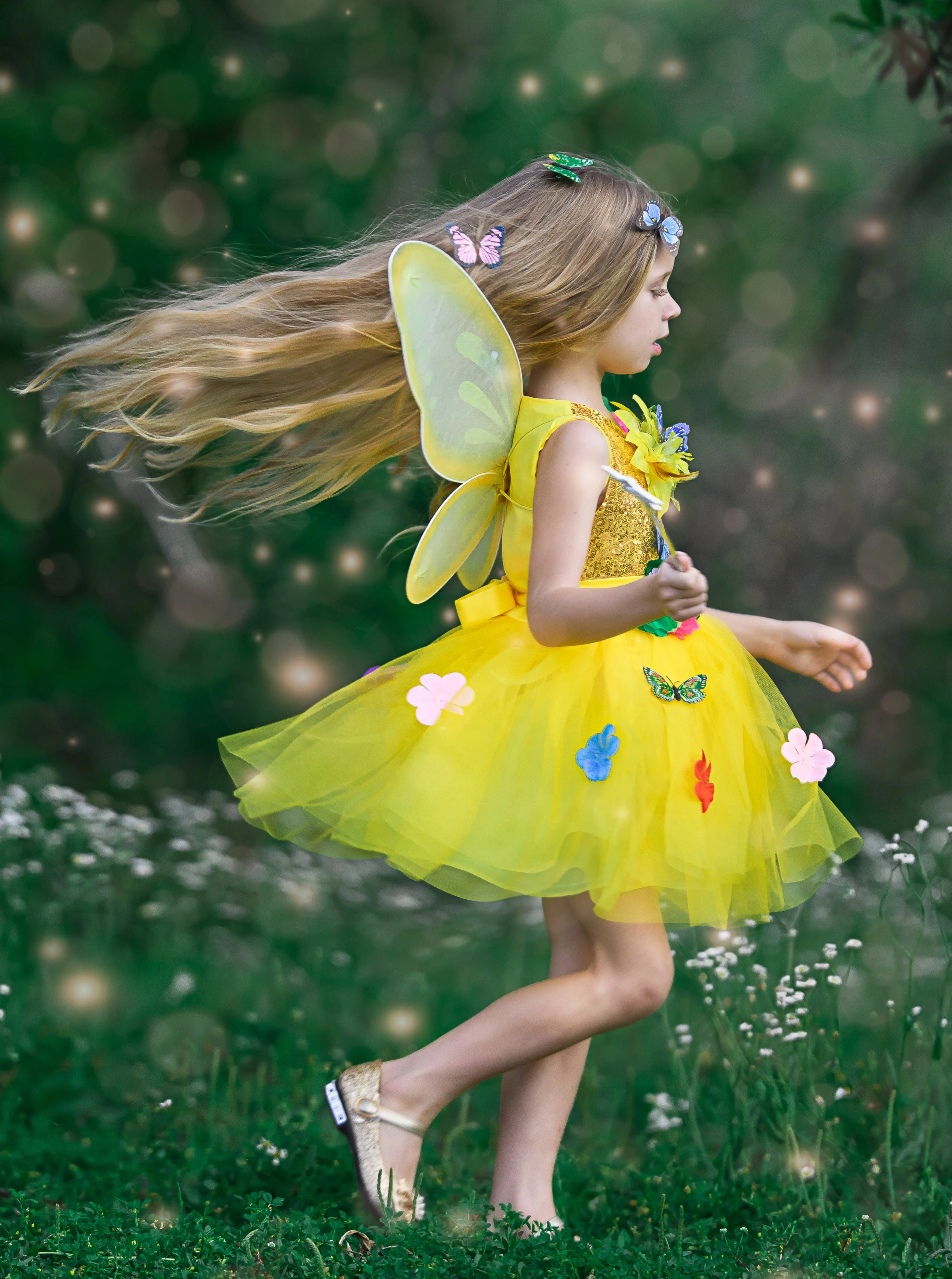 Girls Golden Butterfly Fairy Costume Dress - Image 5