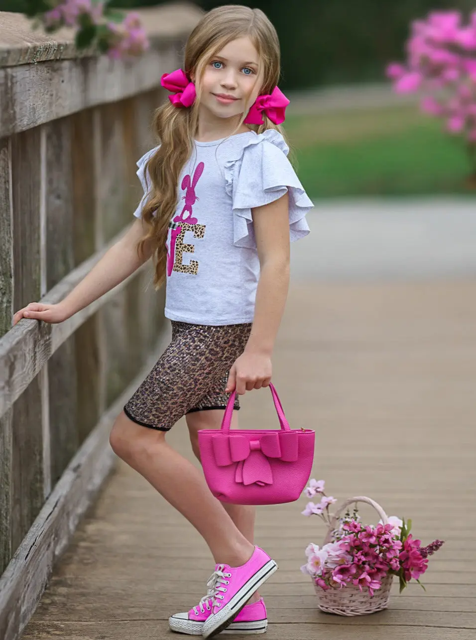 Bunnies Love Sparkle Leopard Bermuda Shorts Set - Image 3