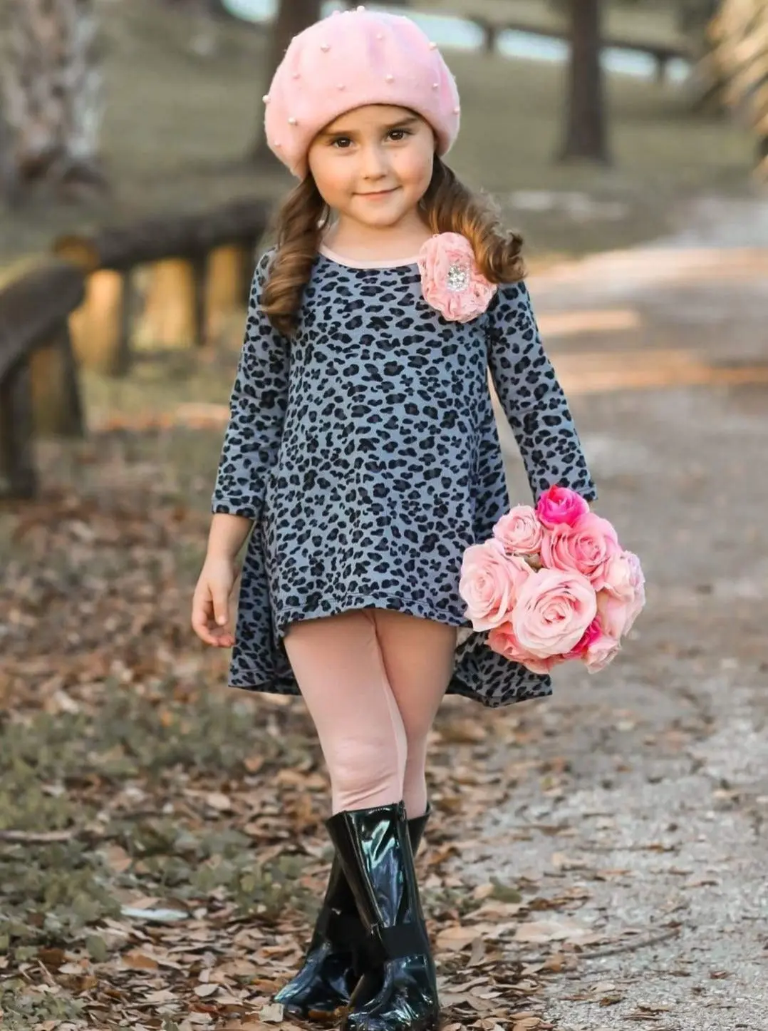Girls Gray And Peach Hi-Lo Tunic with Legging Set - Image 2