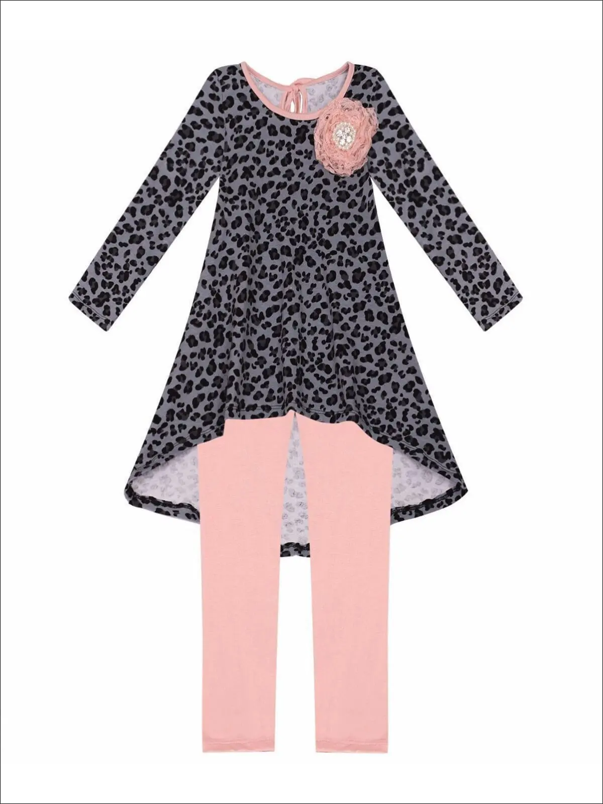Girls Gray And Peach Hi-Lo Tunic with Legging Set - Image 3