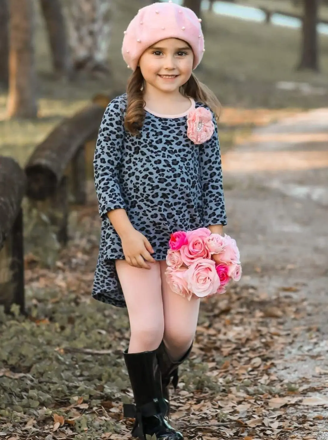 Girls Gray And Peach Hi-Lo Tunic with Legging Set - Image 4