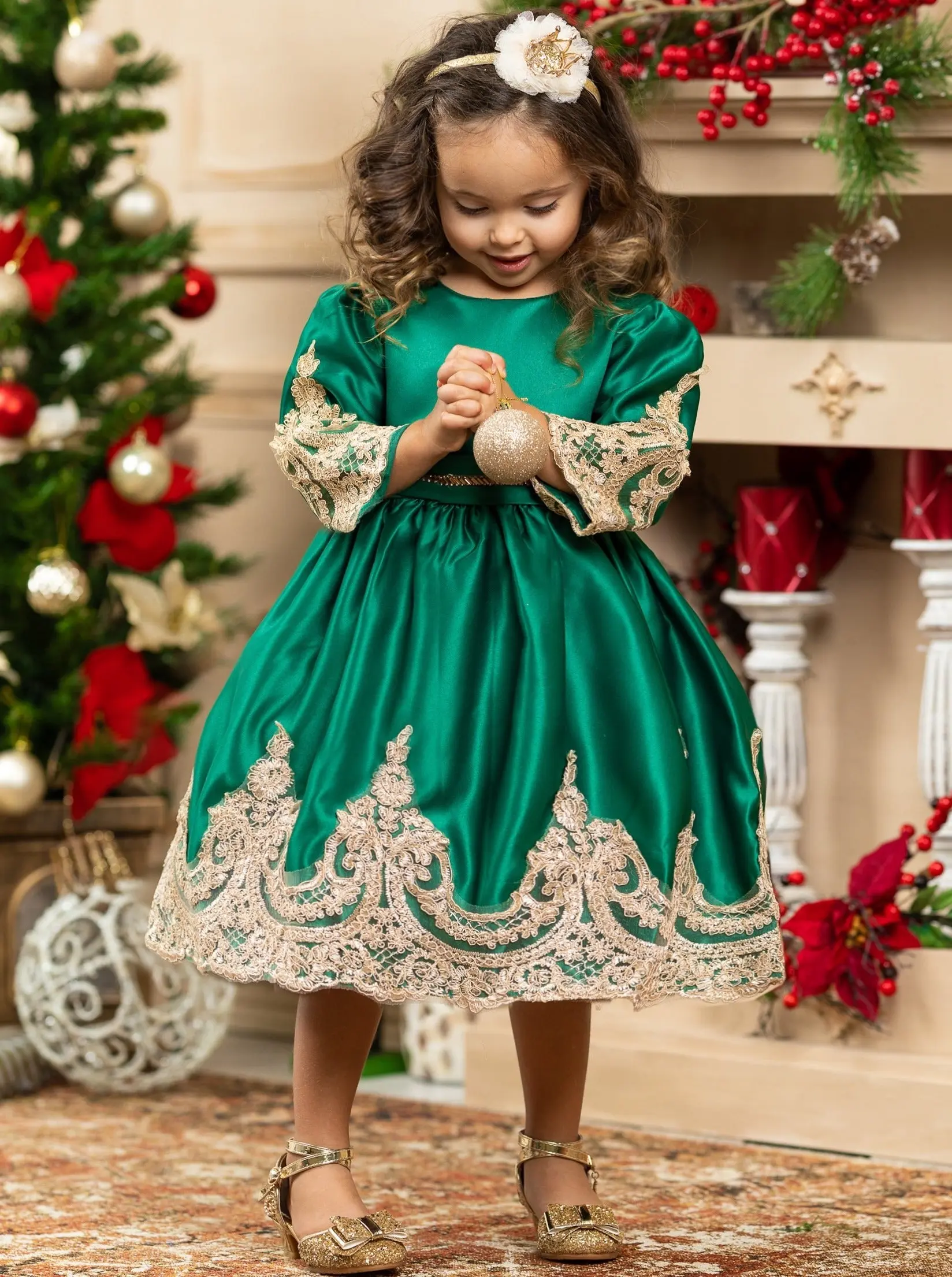 Satin And Gold Embroidered Holiday Princess Dress - Image 10