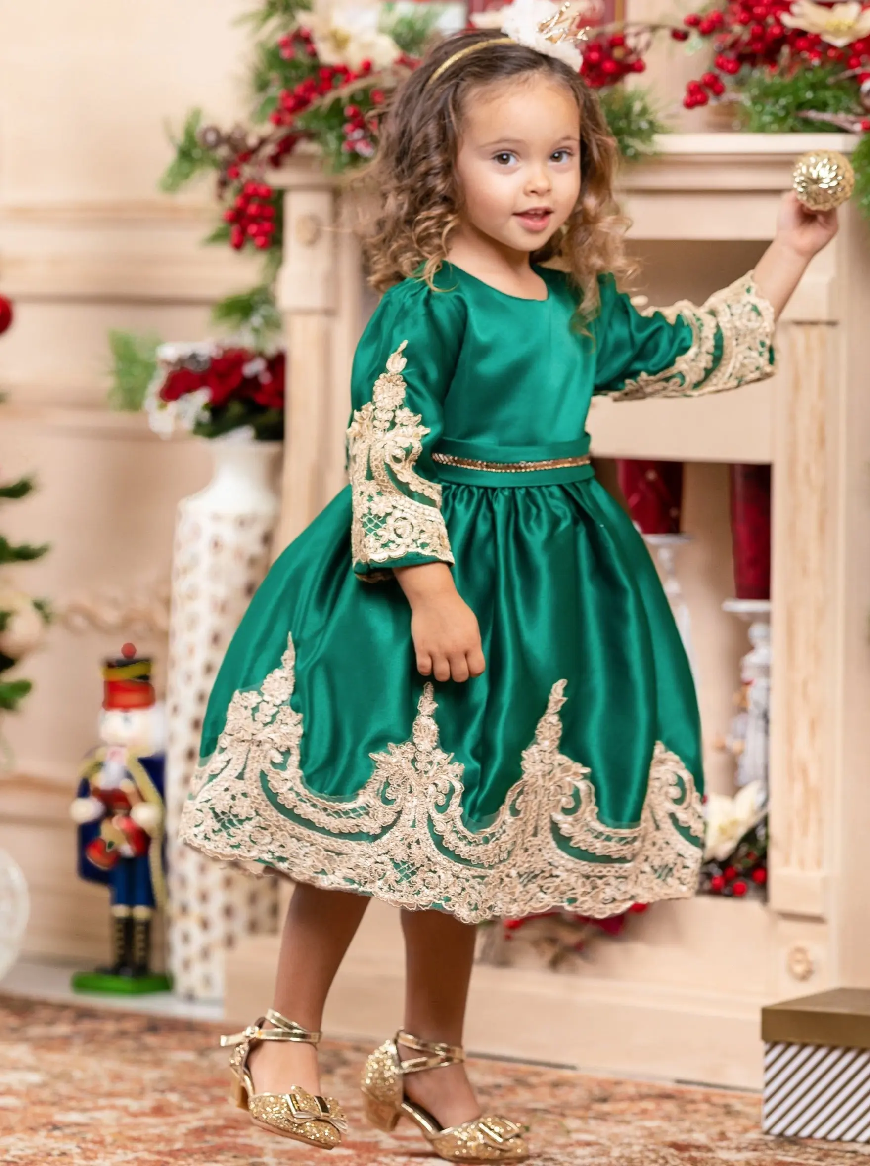 Satin And Gold Embroidered Holiday Princess Dress - Image 13