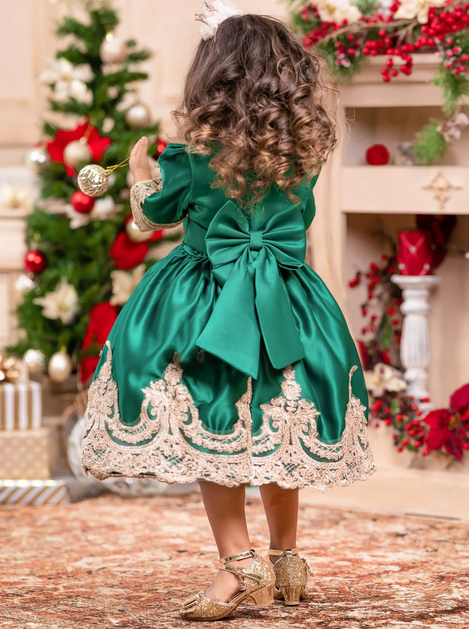 Satin And Gold Embroidered Holiday Princess Dress - Image 2