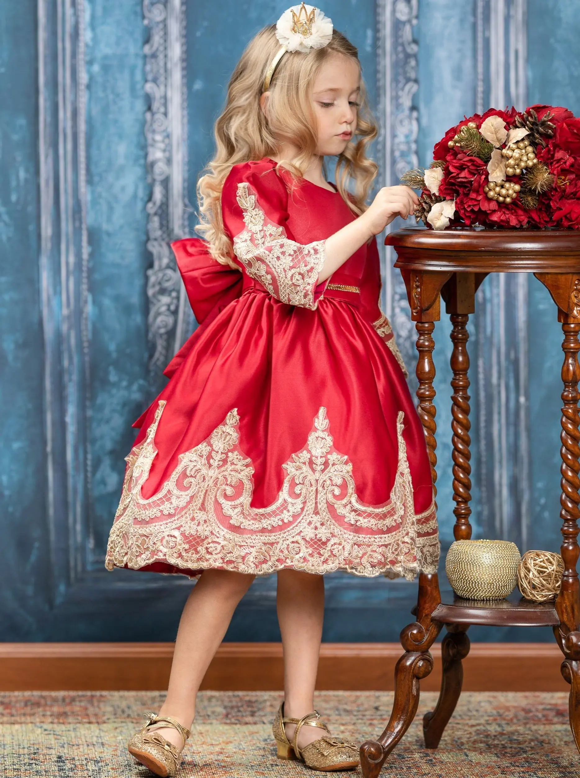 Satin And Gold Embroidered Holiday Princess Dress - Image 4
