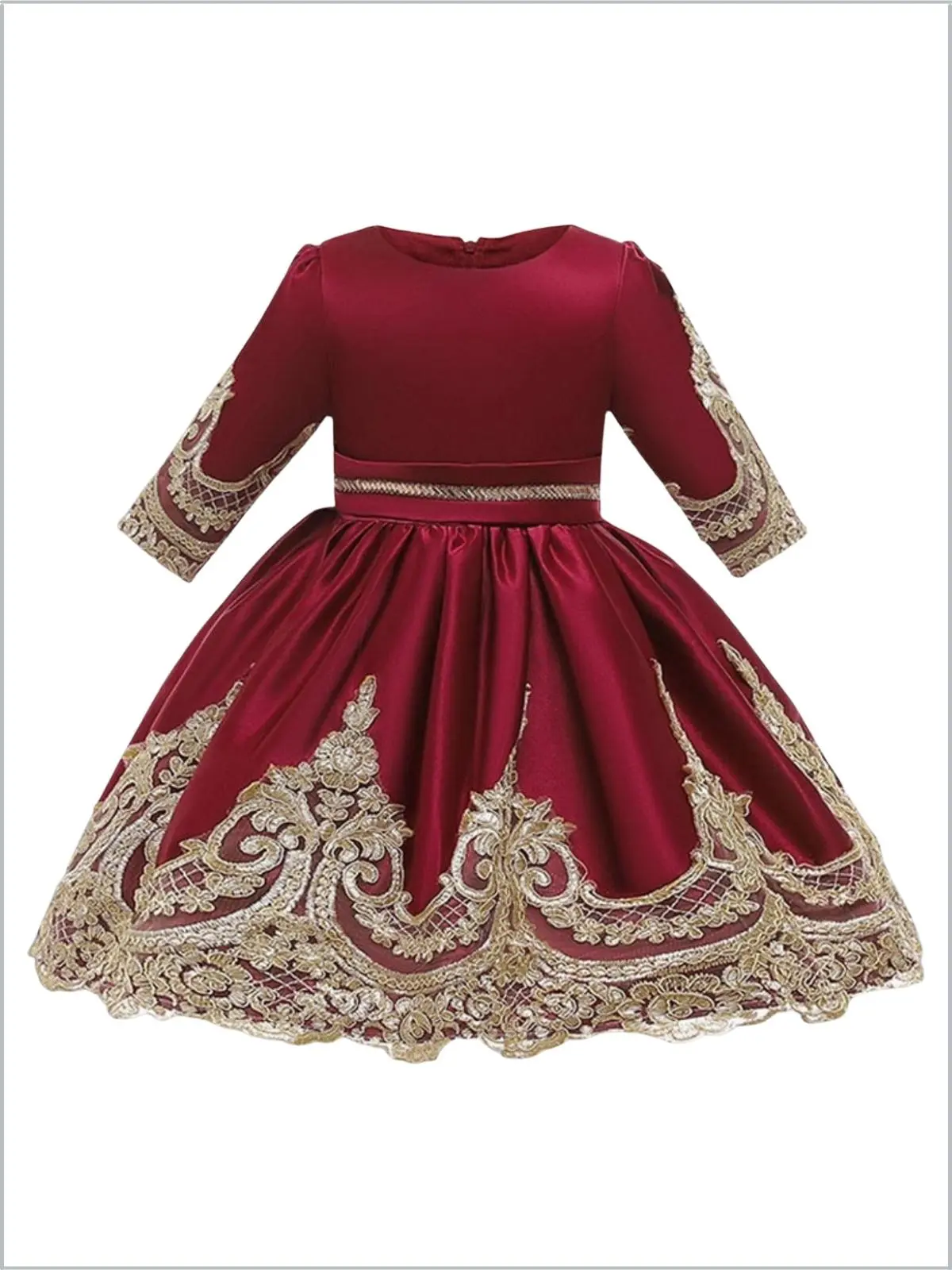 Satin And Gold Embroidered Holiday Princess Dress - Image 8