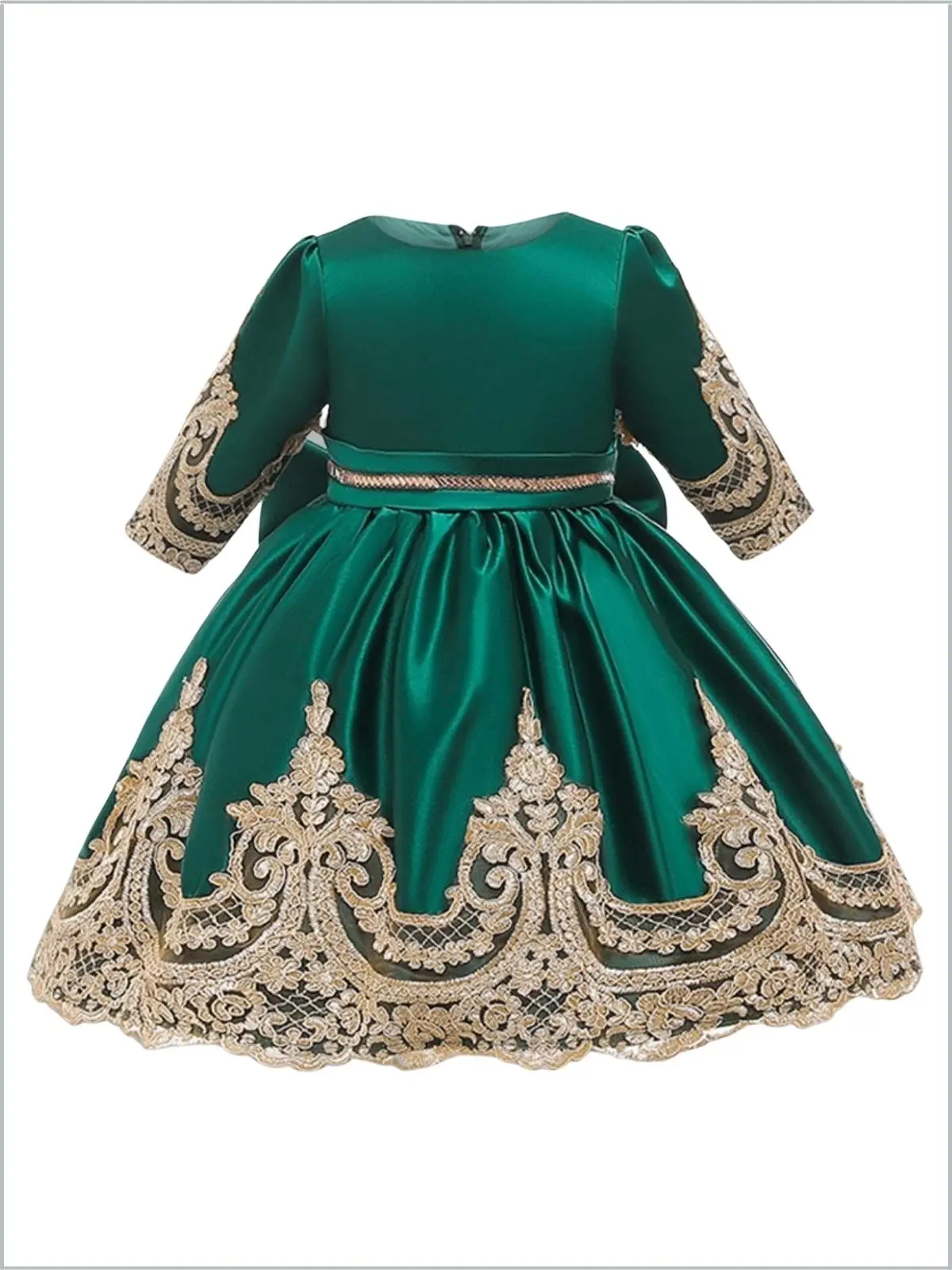 Satin And Gold Embroidered Holiday Princess Dress - Image 9