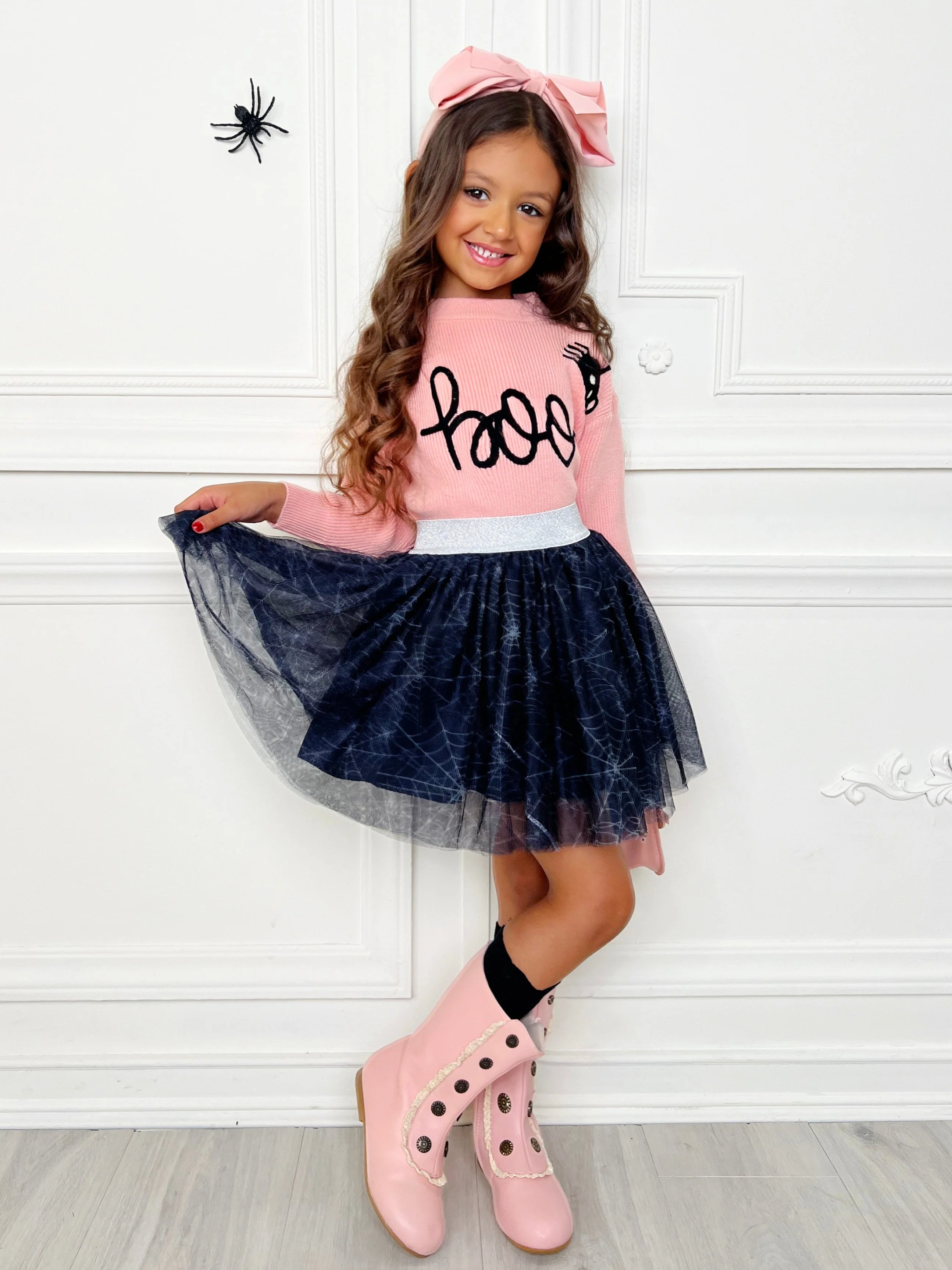 Halloween Boo Top and Spider Tutu Skirt Set - Image 3