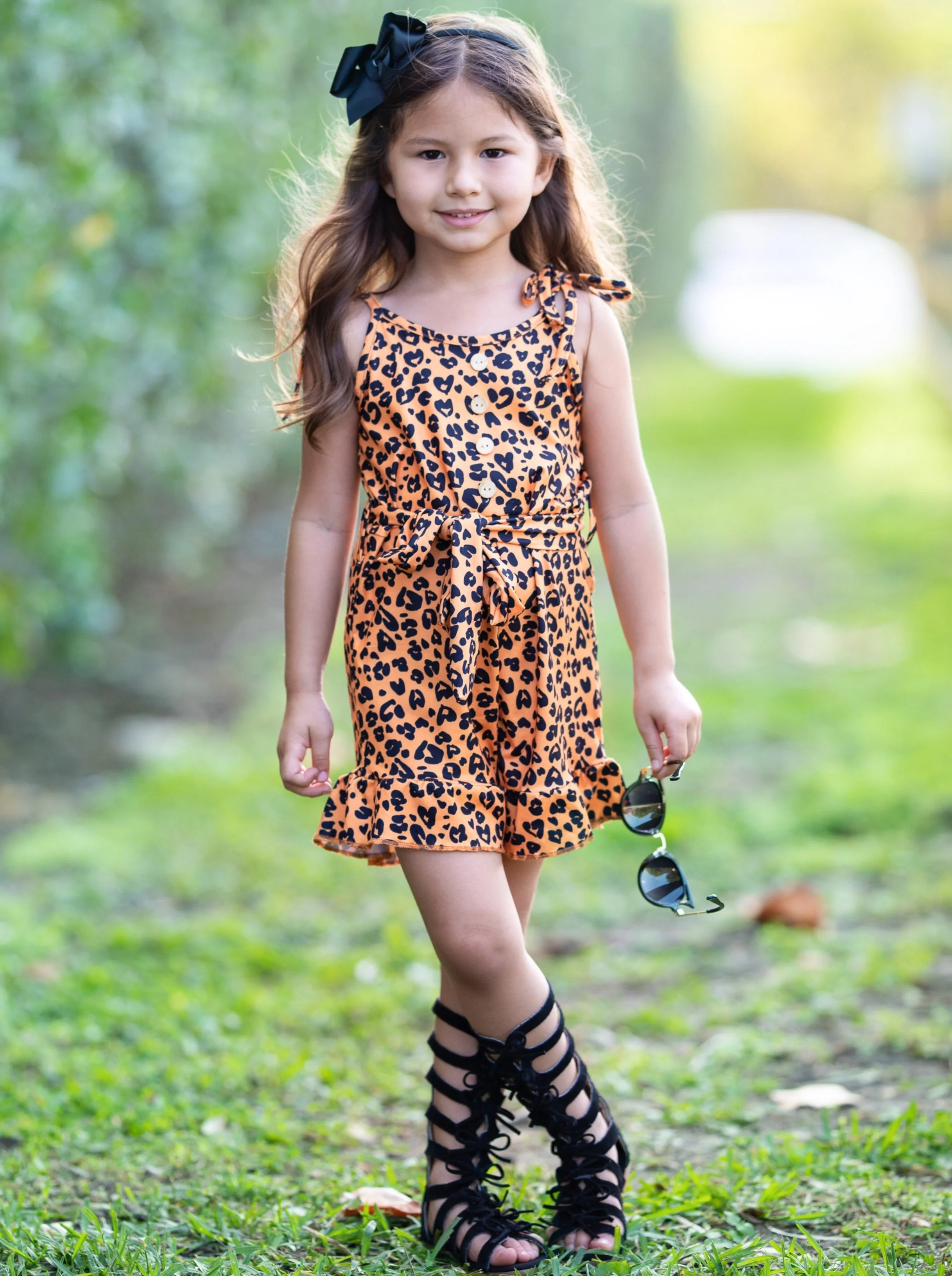Leopard Adventure Drawstring Ruffled Romper - Image 3