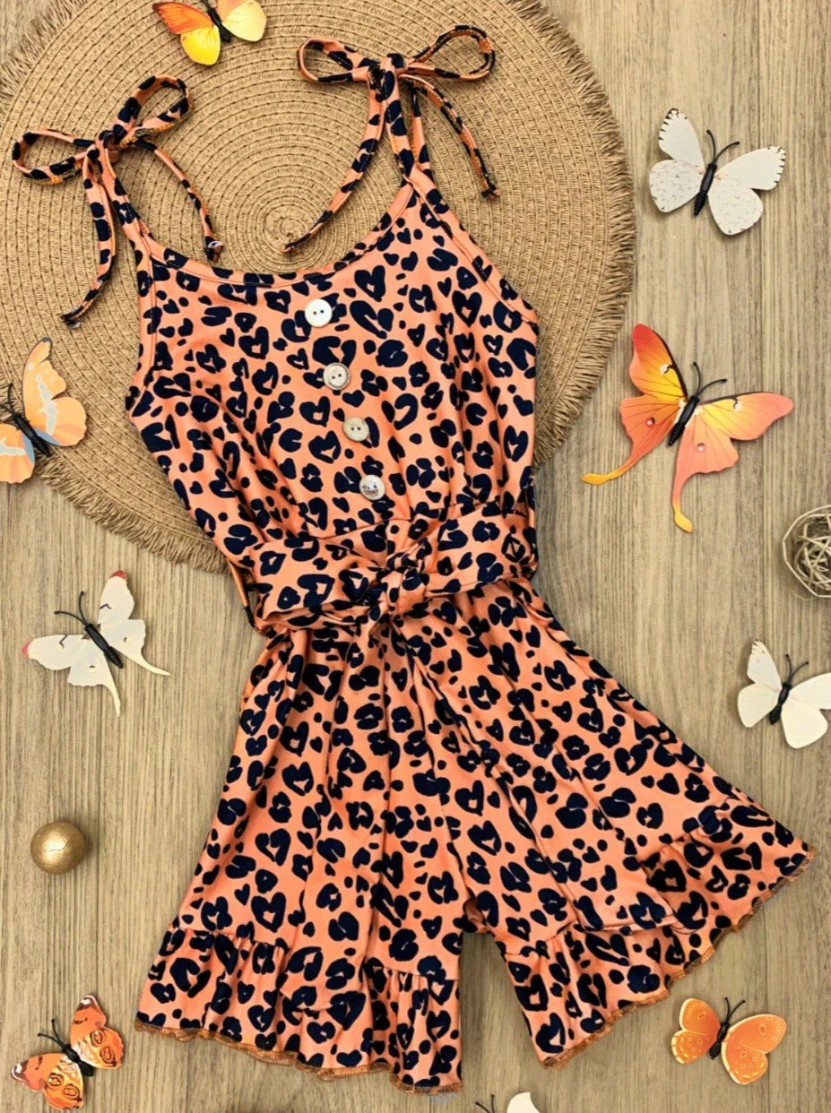 Leopard Adventure Drawstring Ruffled Romper - Image 4