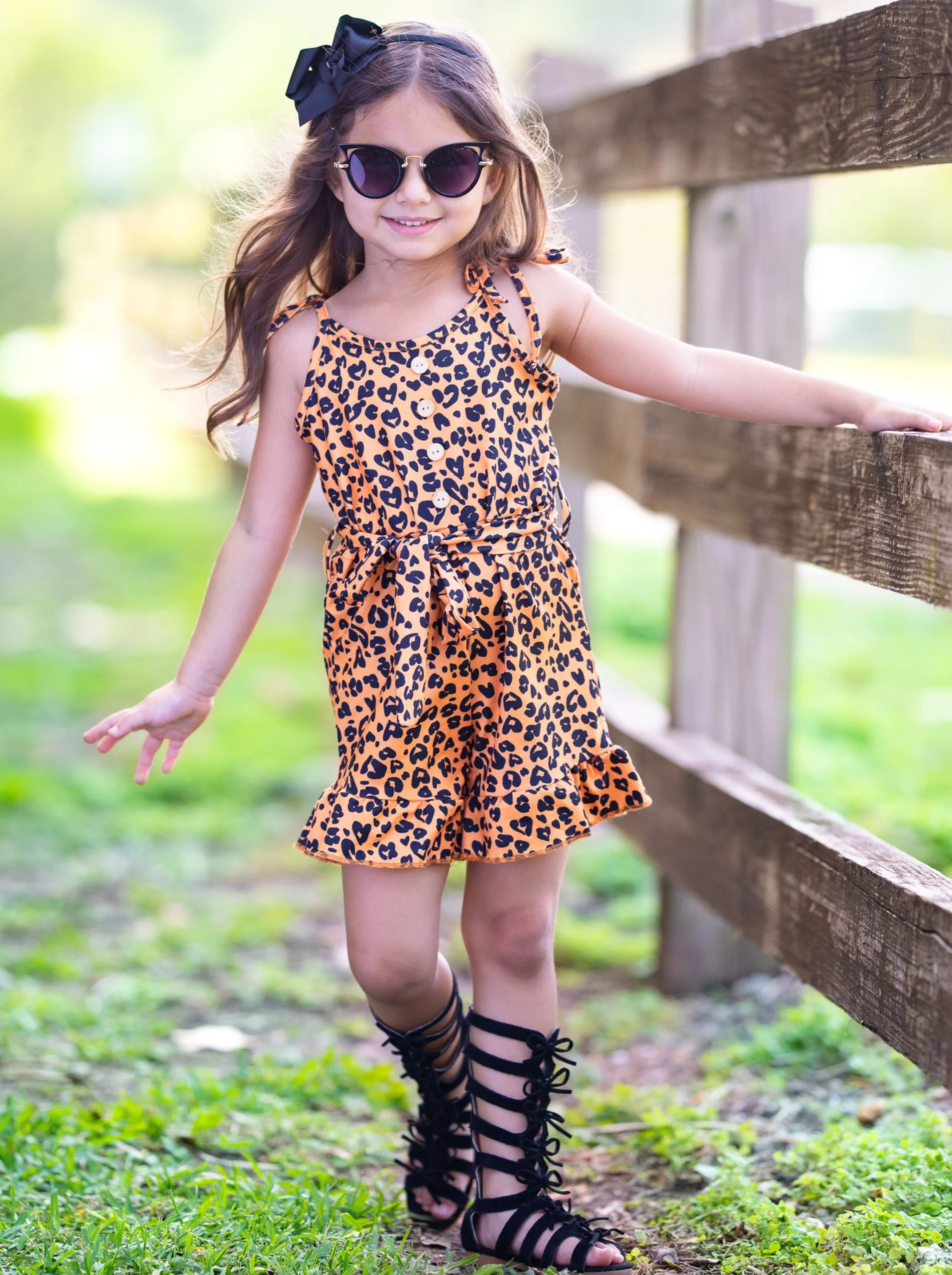Leopard Adventure Drawstring Ruffled Romper - Image 5
