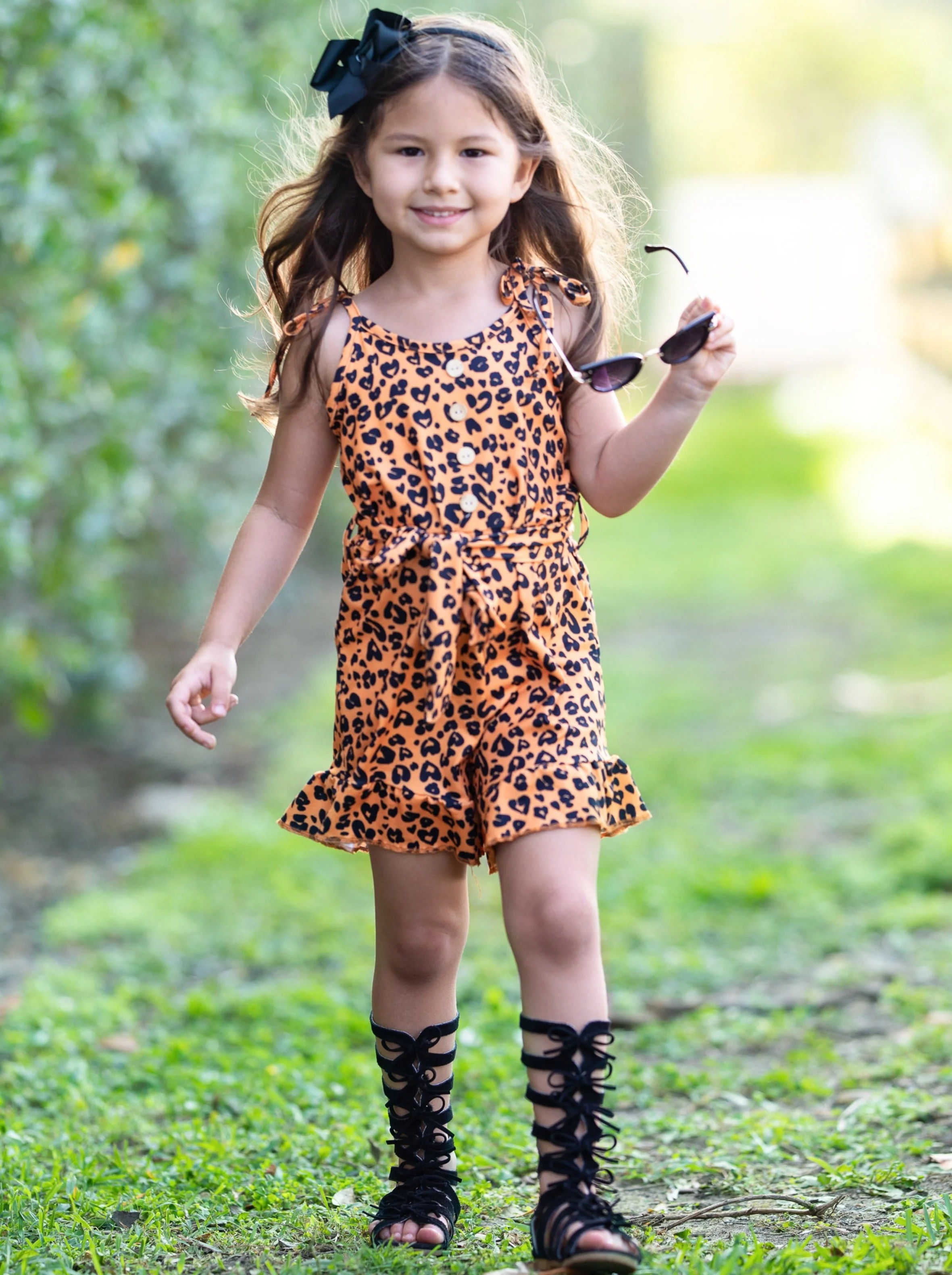Leopard Adventure Drawstring Ruffled Romper - Image 7