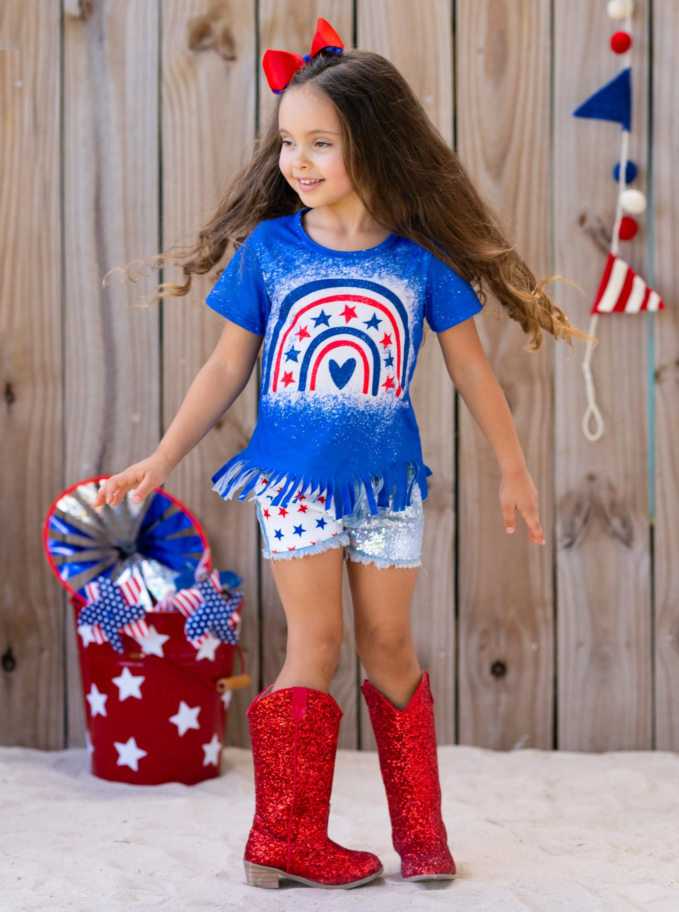 Star Rainbow Sequin Denim Shorts Set - Image 10