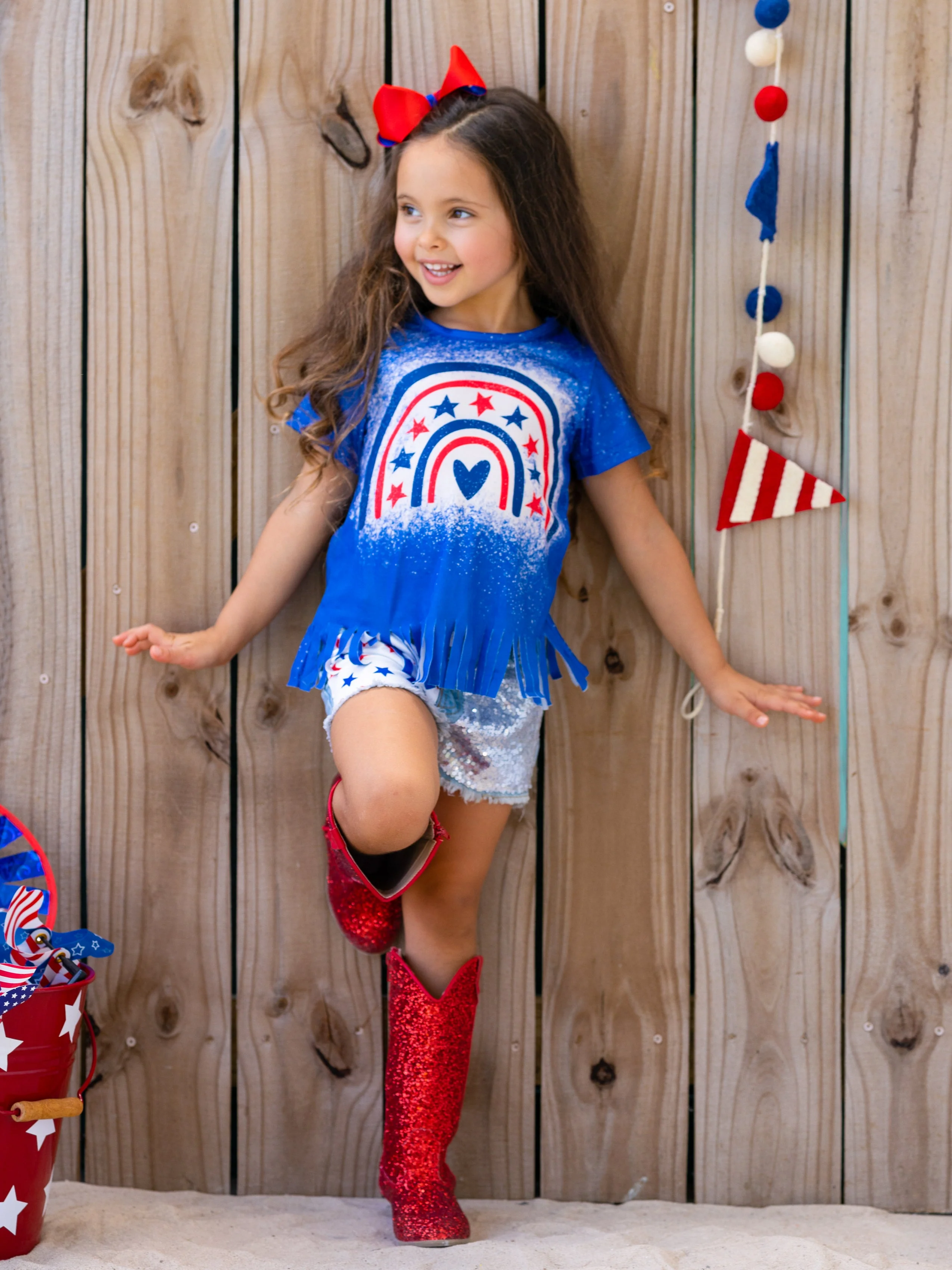 Star Rainbow Sequin Denim Shorts Set - Image 2