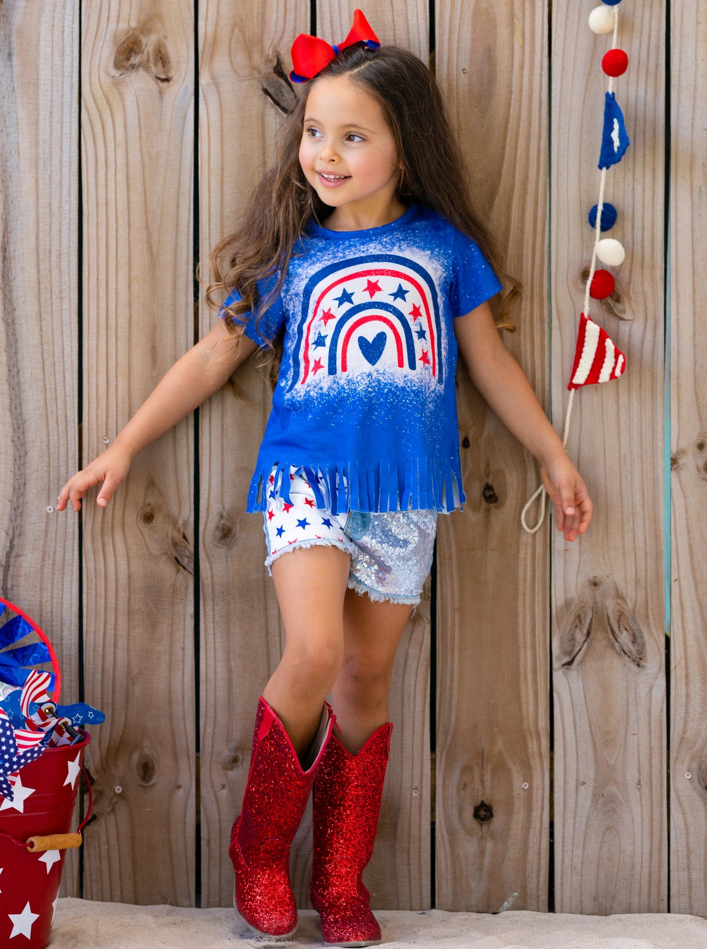 Star Rainbow Sequin Denim Shorts Set - Image 5