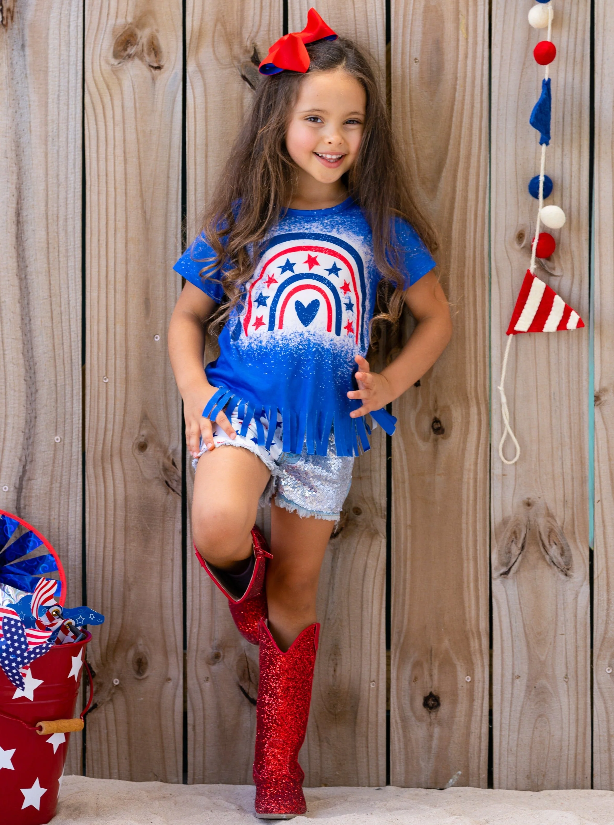 Star Rainbow Sequin Denim Shorts Set - Image 7