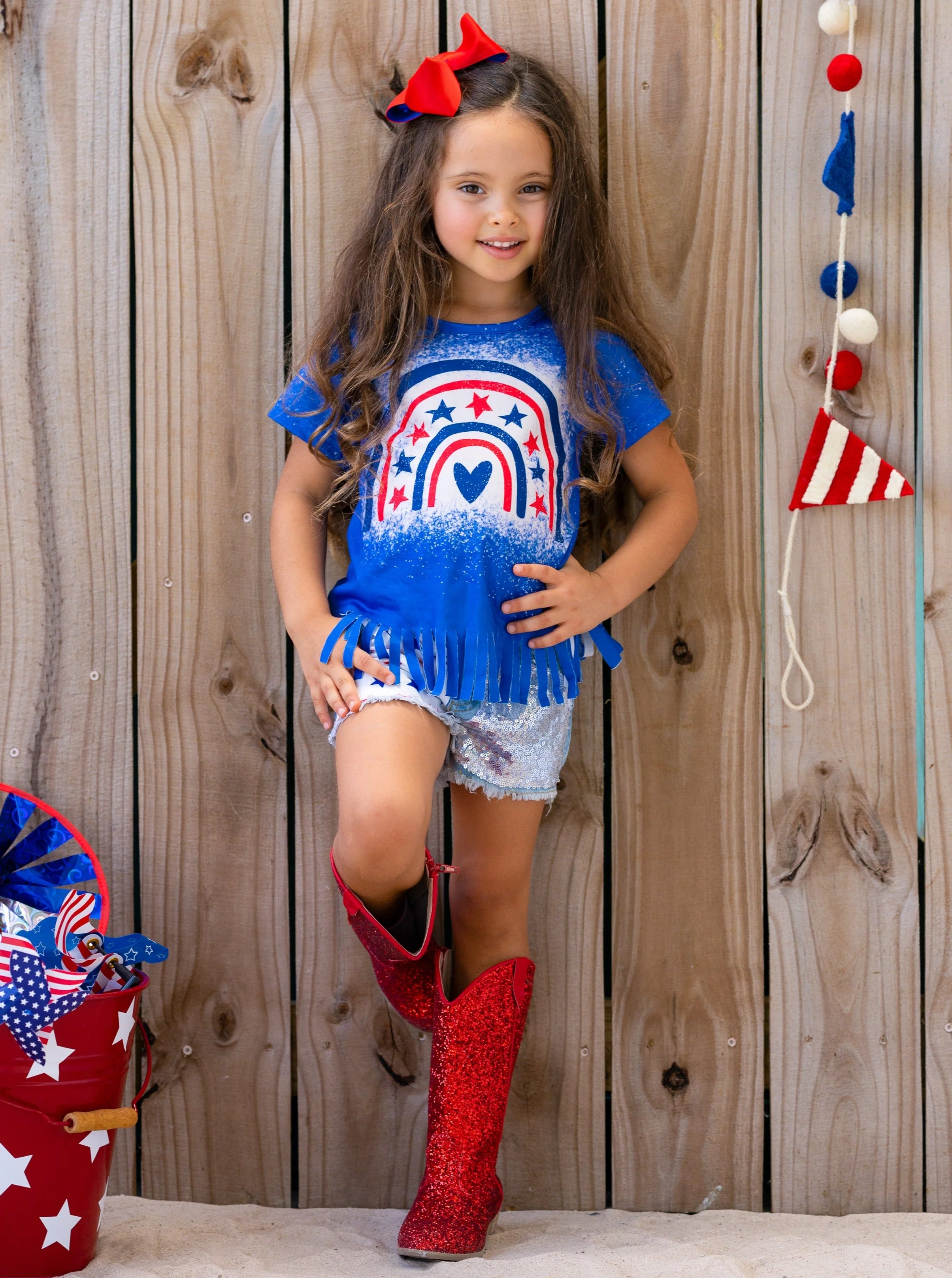 Star Rainbow Sequin Denim Shorts Set - Image 8