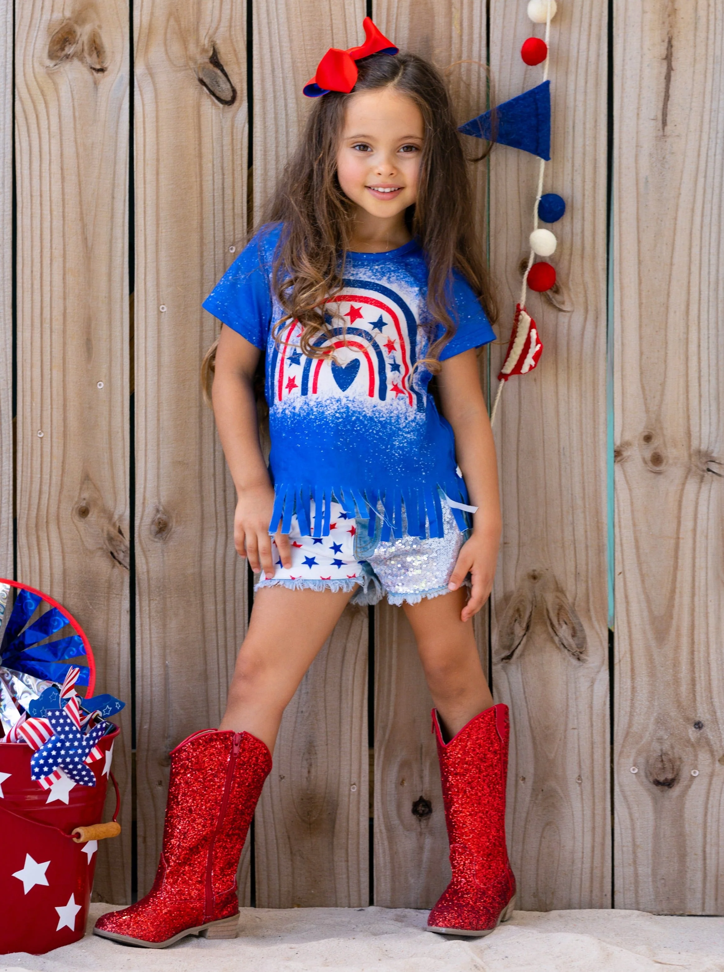 Star Rainbow Sequin Denim Shorts Set - Image 9