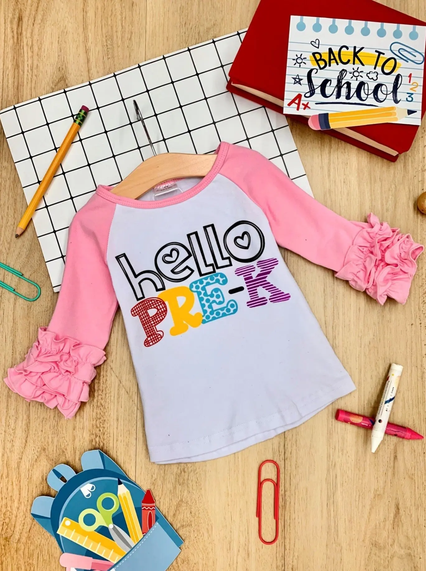 Hello Pre-K Ruffled Raglan Sleeve Top - Image 2