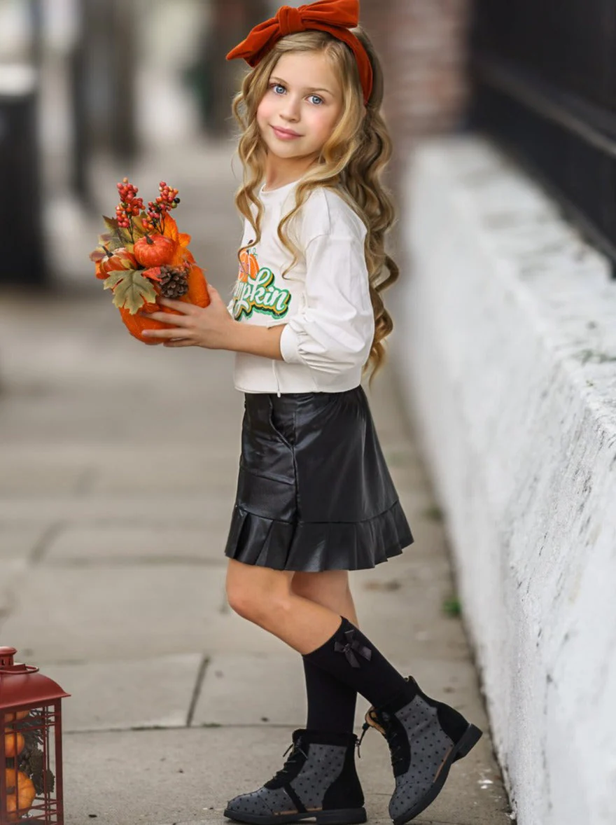 Hello Pumpkin Satin Pleated Skirt Set - Image 3