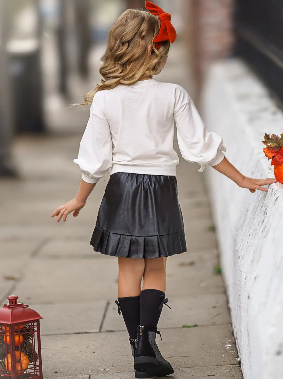 Hello Pumpkin Satin Pleated Skirt Set - Image 5