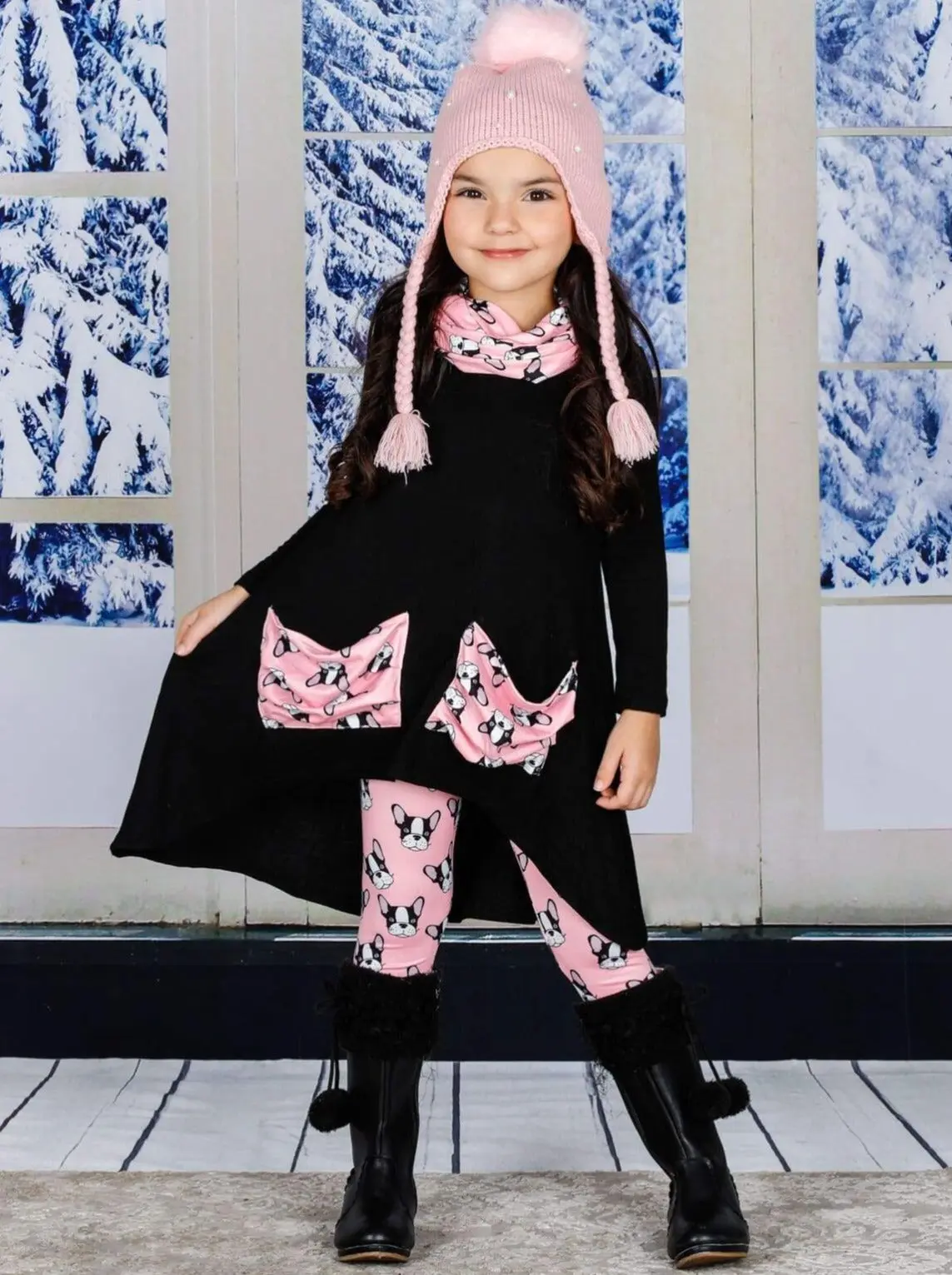 Posh Plaid Slouch Pocket Tunic, Scarf, and Legging Set - Image 2