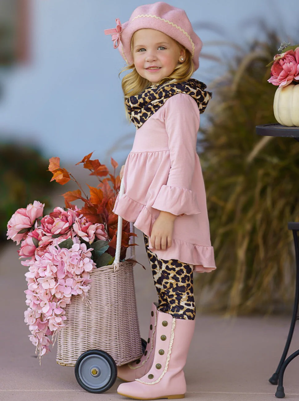 Pretty Pink Tunic, Leopard Legging And Scarf Set - Image 2