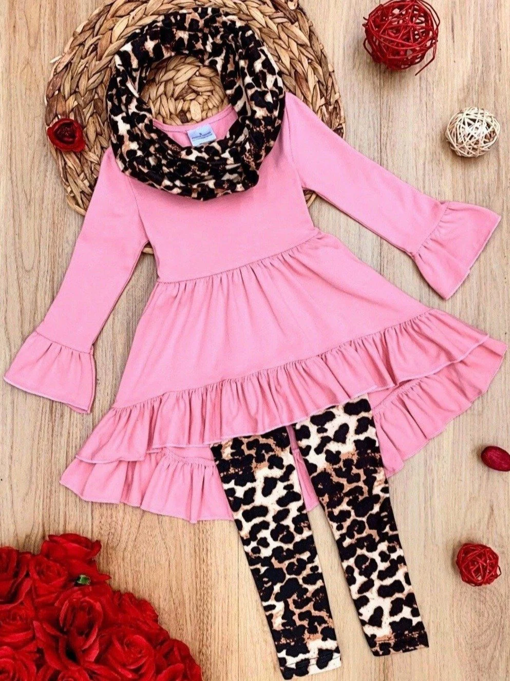 Pretty Pink Tunic, Leopard Legging And Scarf Set - Image 3