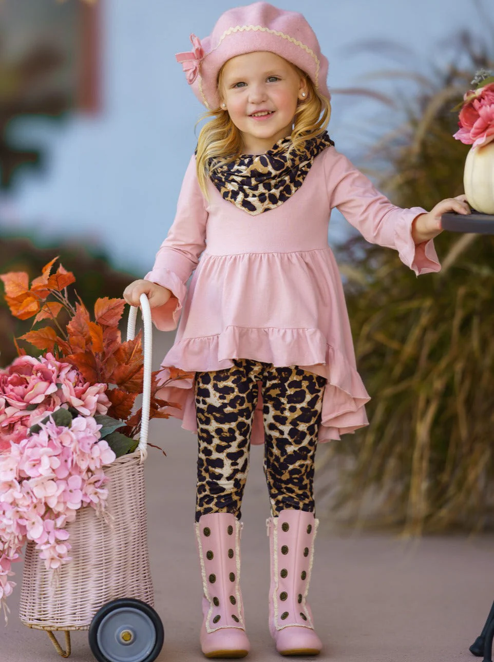 Pretty Pink Tunic, Leopard Legging And Scarf Set - Image 5