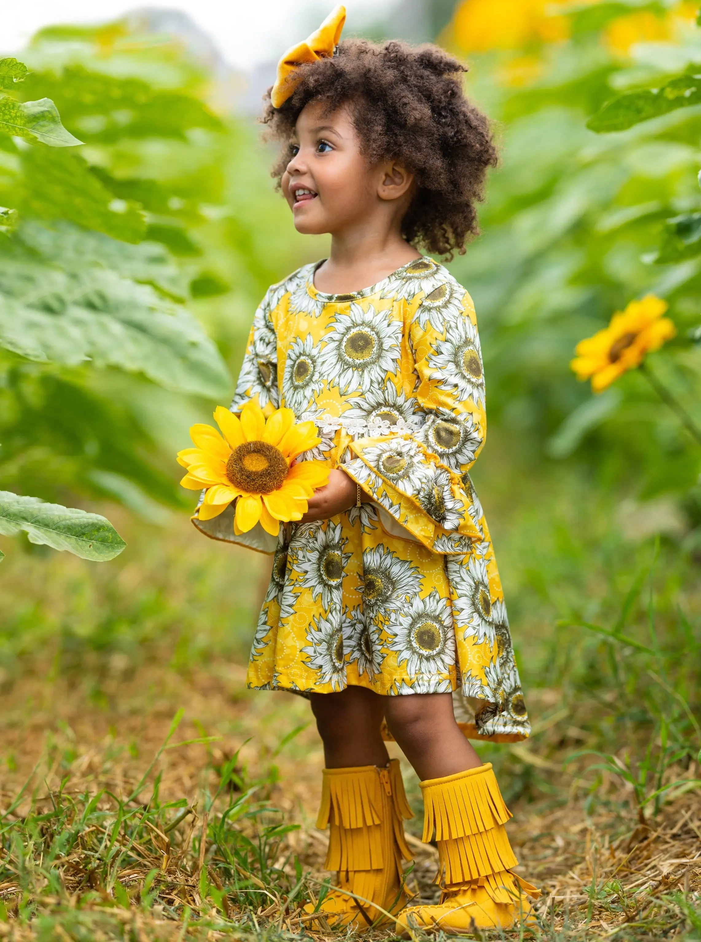 60s Chic Hi-Lo Sunflower Dress - Image 6