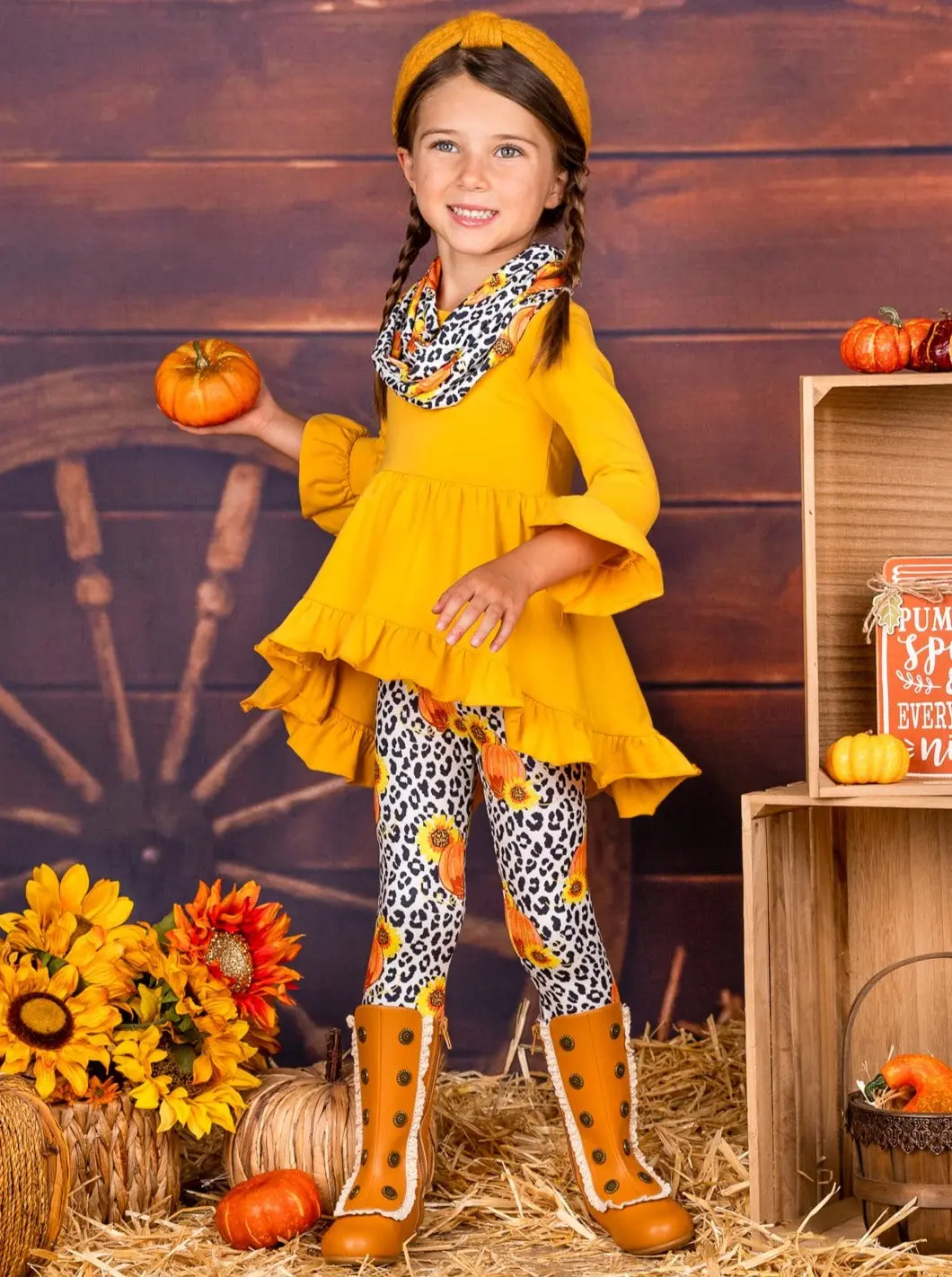 Fall Sunshine Hi-Lo Tunic, Leggings and Scarf Set - Image 2