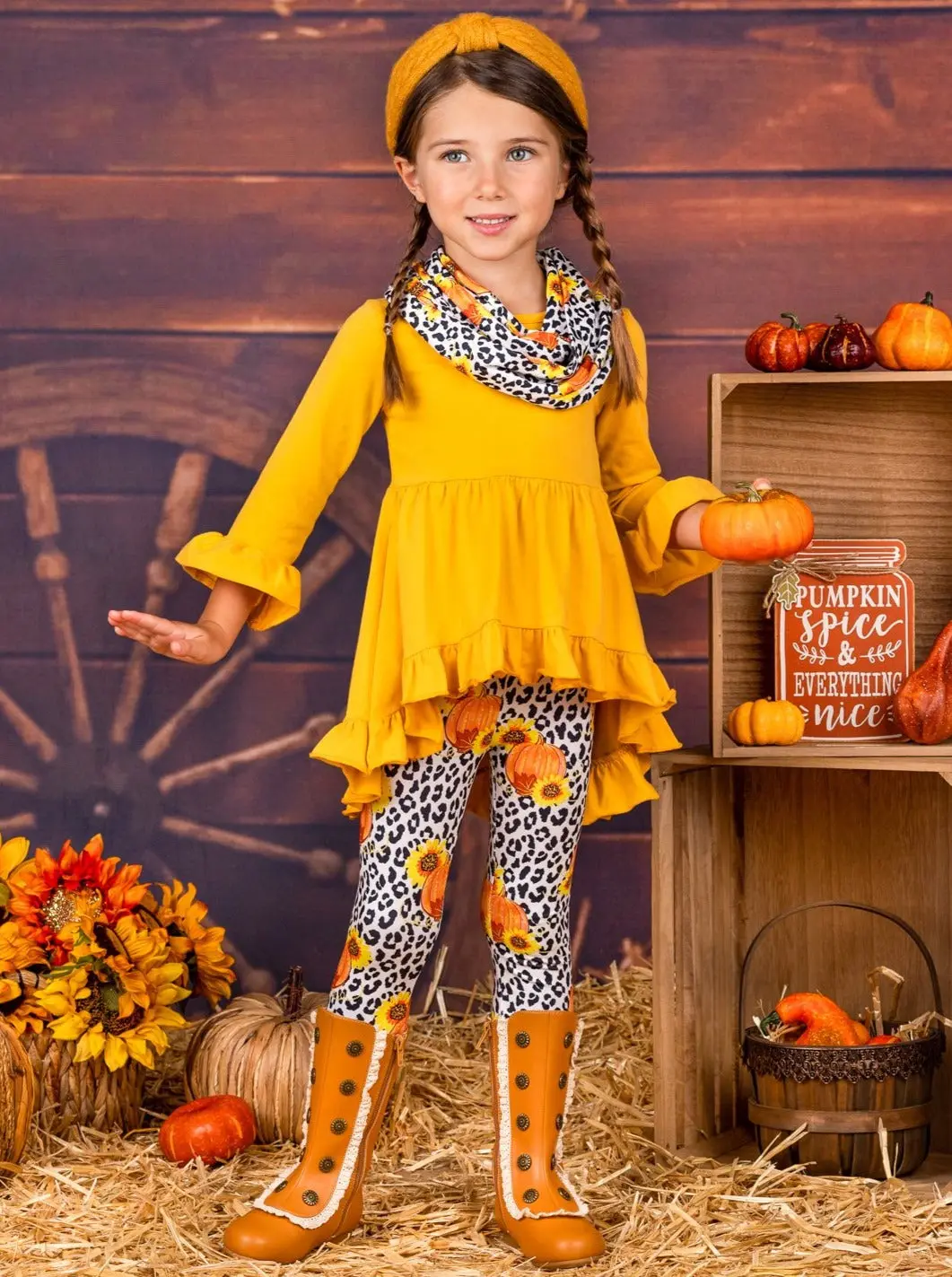 Fall Sunshine Hi-Lo Tunic, Leggings and Scarf Set - Image 3