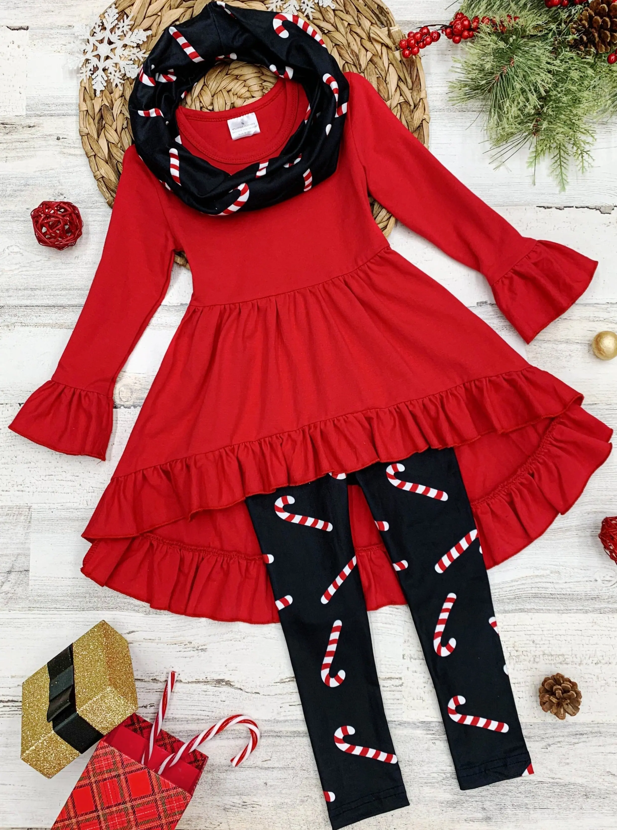 Candy Cane Cutie Tunic, Scarf, and Legging Set - Image 2