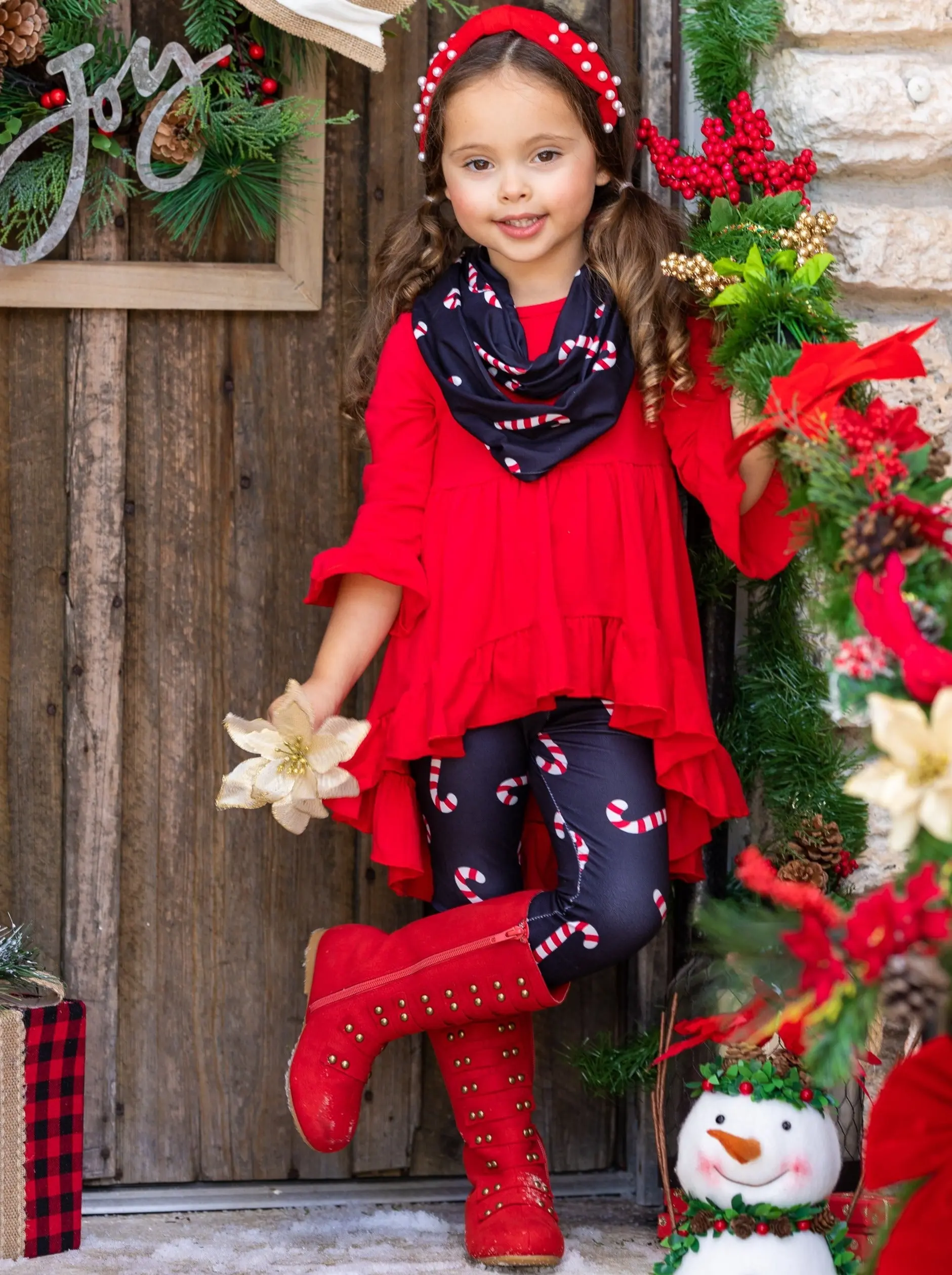 Candy Cane Cutie Tunic, Scarf, and Legging Set - Image 3