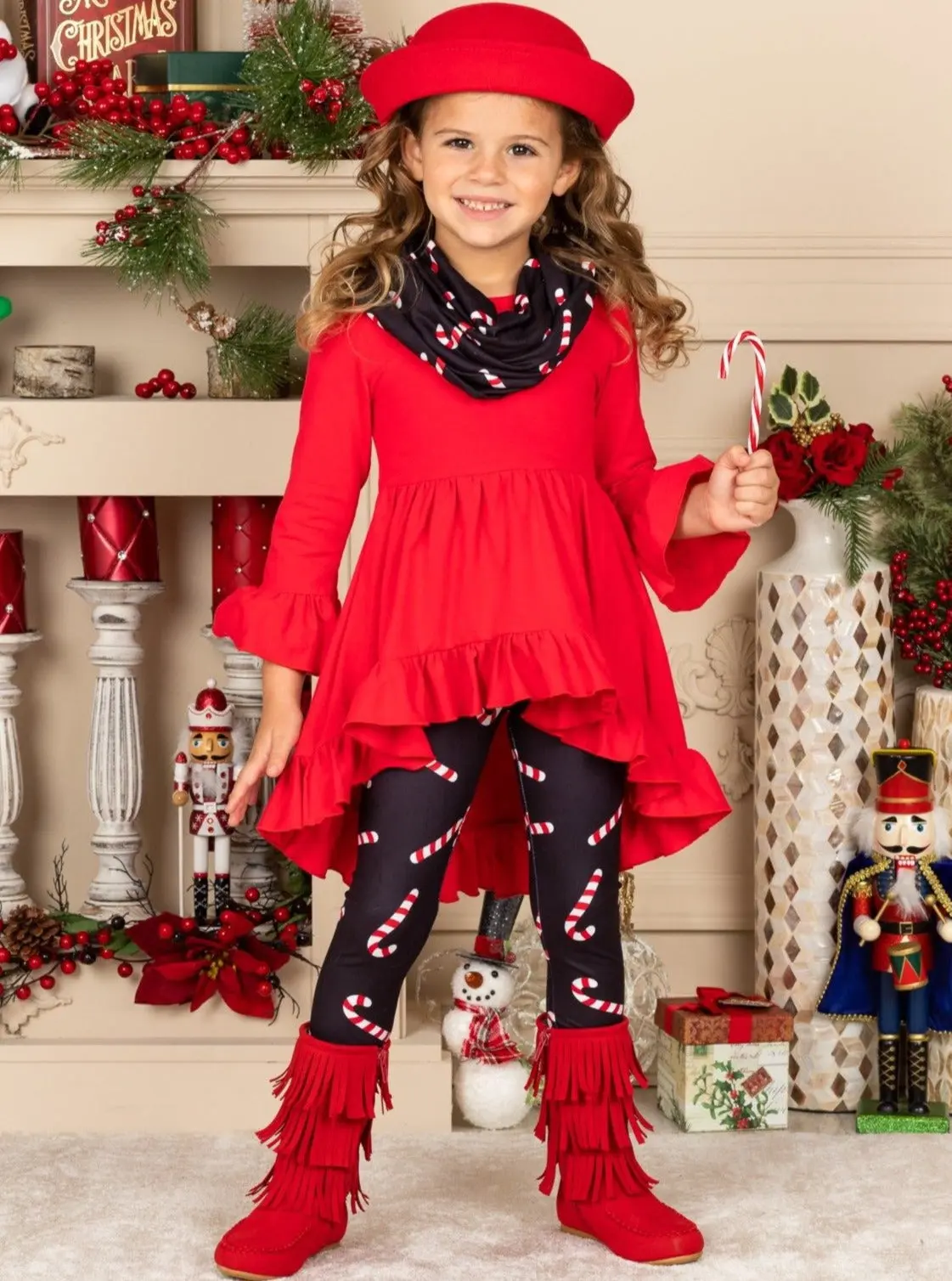 Candy Cane Cutie Tunic, Scarf, and Legging Set - Image 5