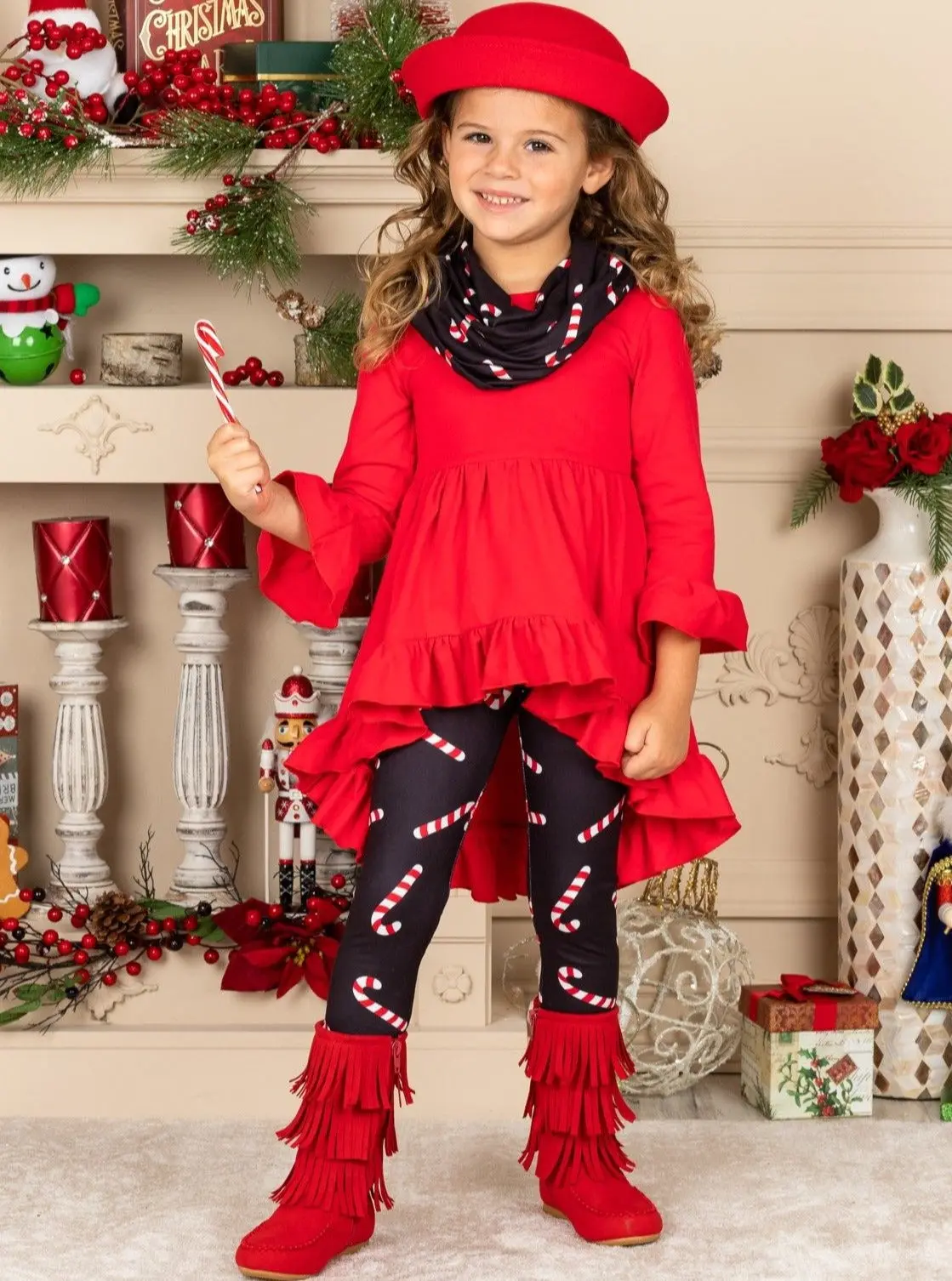 Candy Cane Cutie Tunic, Scarf, and Legging Set - Image 6