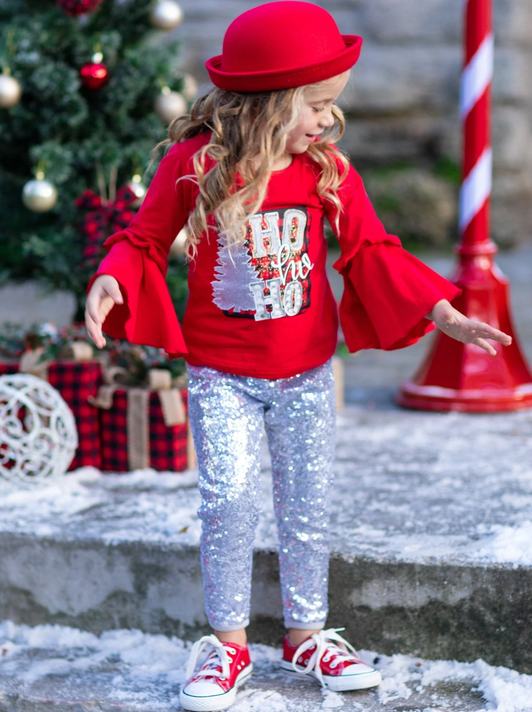 Ho Ho Ho Bell Sleeve Top and Sequin Legging Set - Image 8