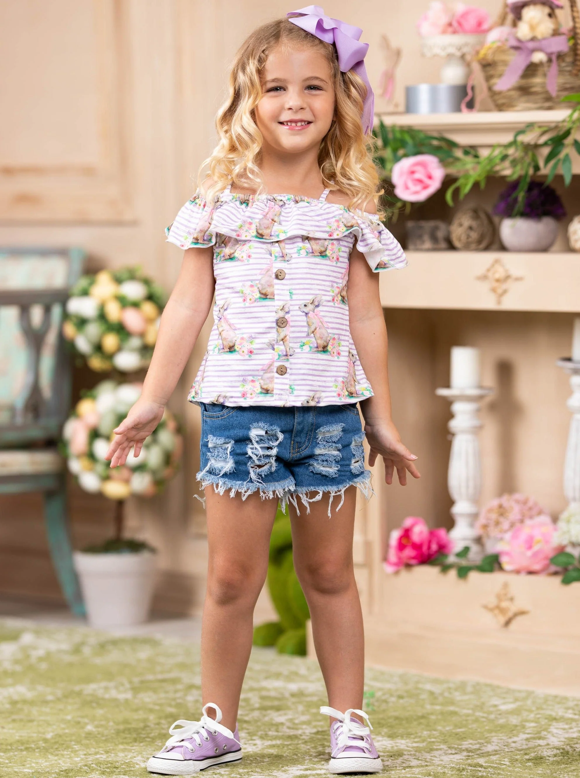 Bunnies, Bows, and Blooms Denim Shorts Set - Image 6