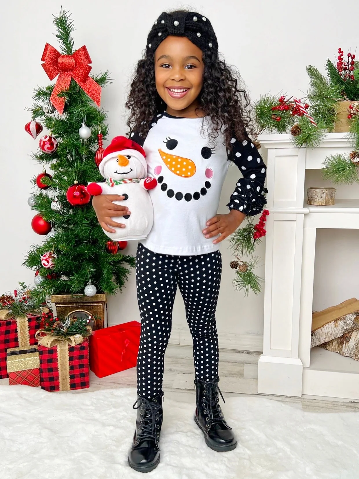 Happy Snowman Polka Dot Raglan Top - Image 2