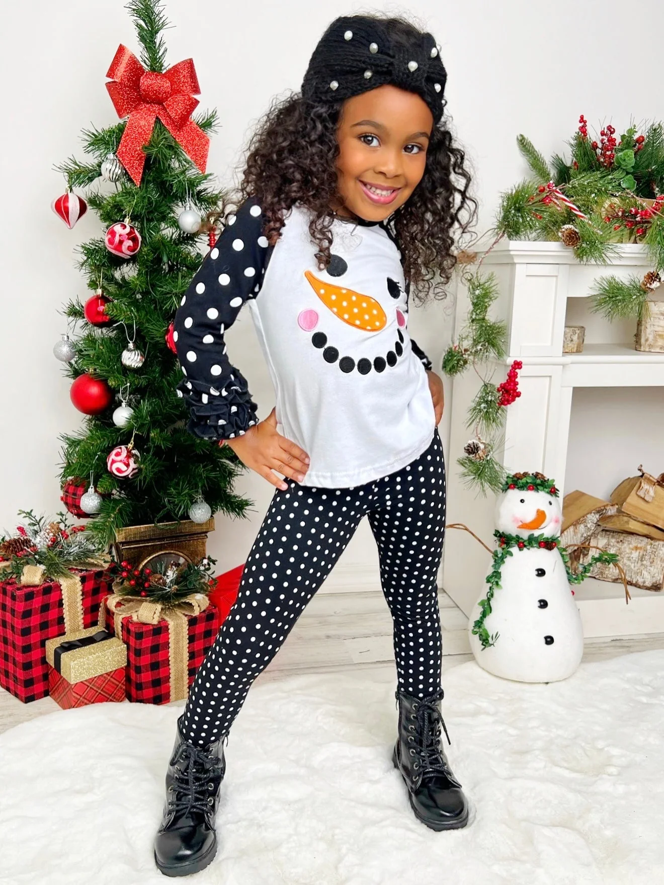 Happy Snowman Polka Dot Raglan Top - Image 3