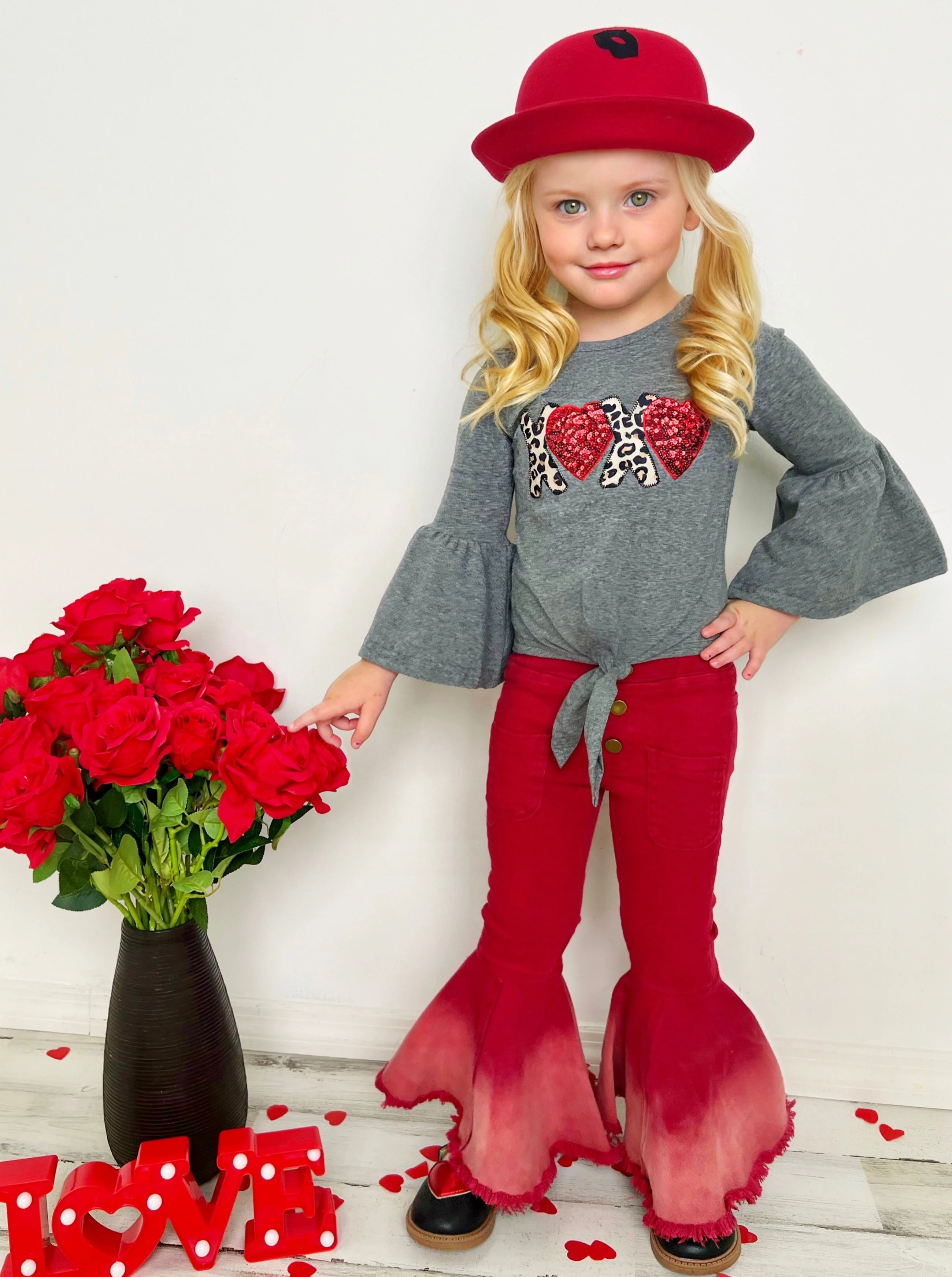 Hugs and Kittens Bell Bottom Denim Set - Image 3