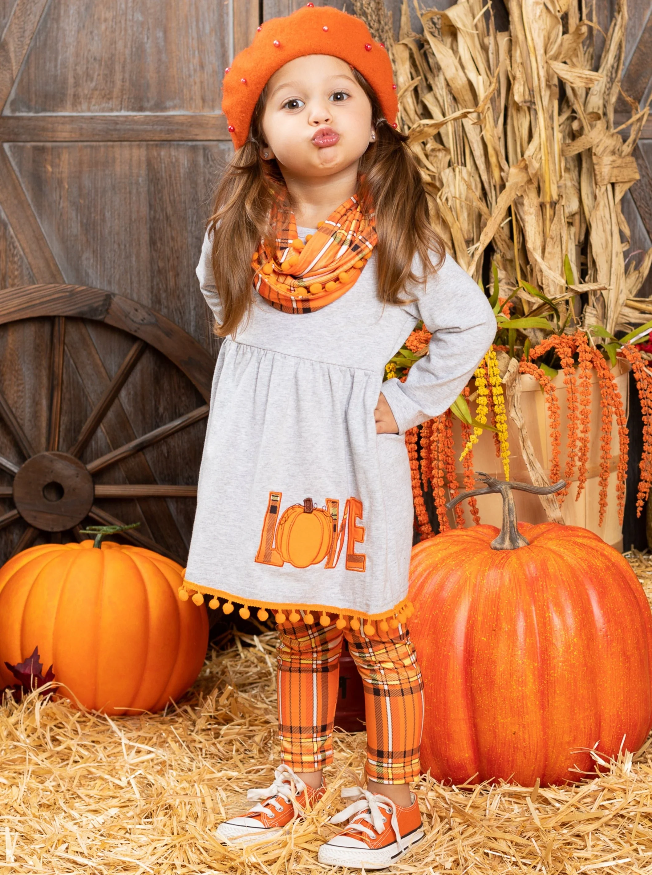 Love Pumpkins Tunic, Plaid Leggings and Scarf Set - Image 2